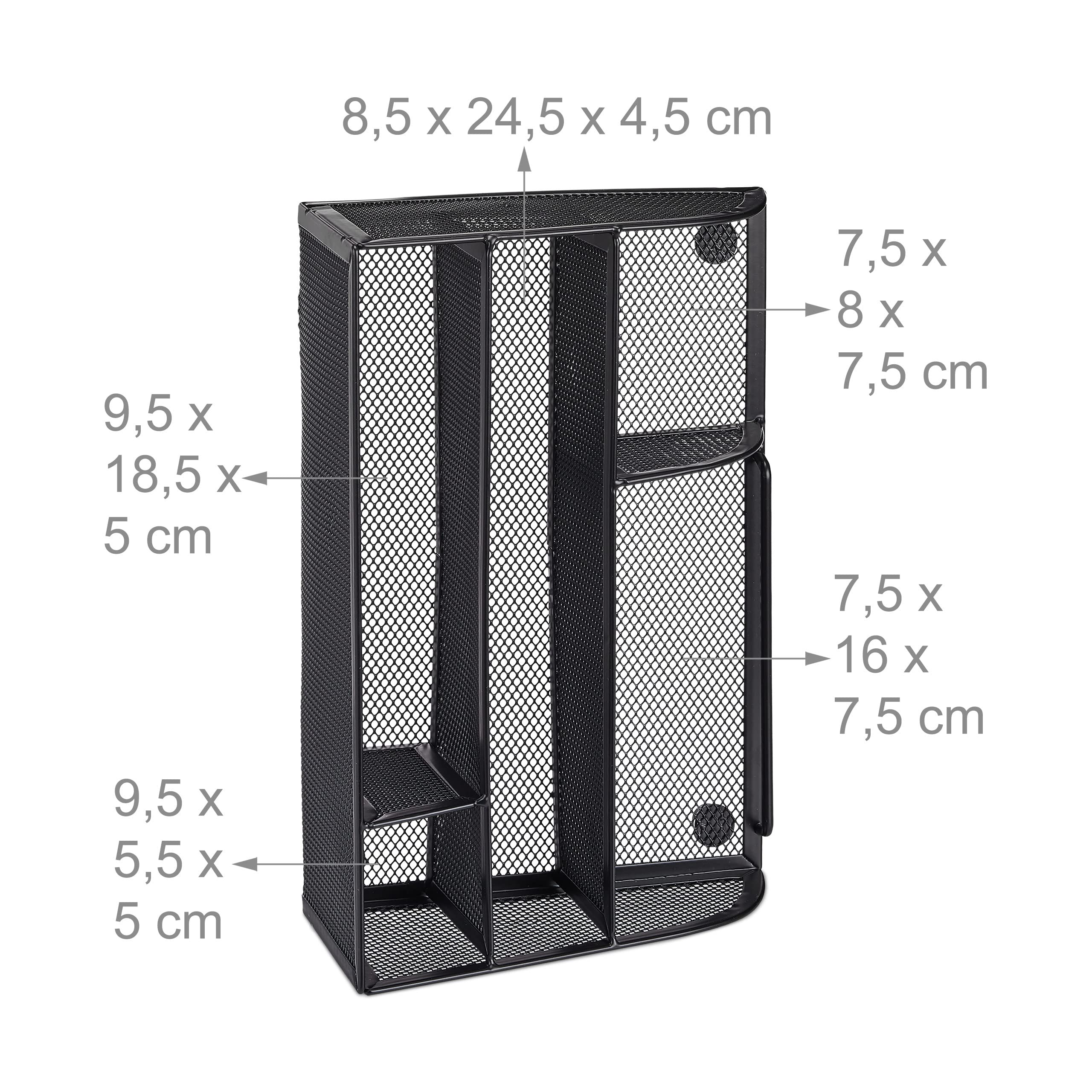 Relaxdays Metal Black Desk Organizer, 18 x 25.5 x 10.5 cm - Perfect for Office, Home & School Workspace Organization
