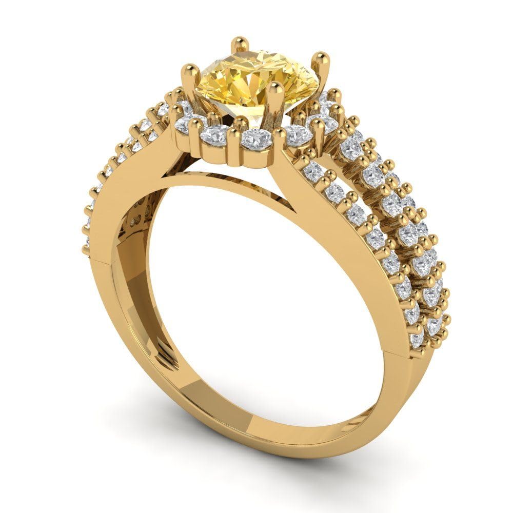 1.98ct Yellow Moissanite Engagement Ring - 14k Gold Halo Solitaire for Bridal & Anniversary Gifts