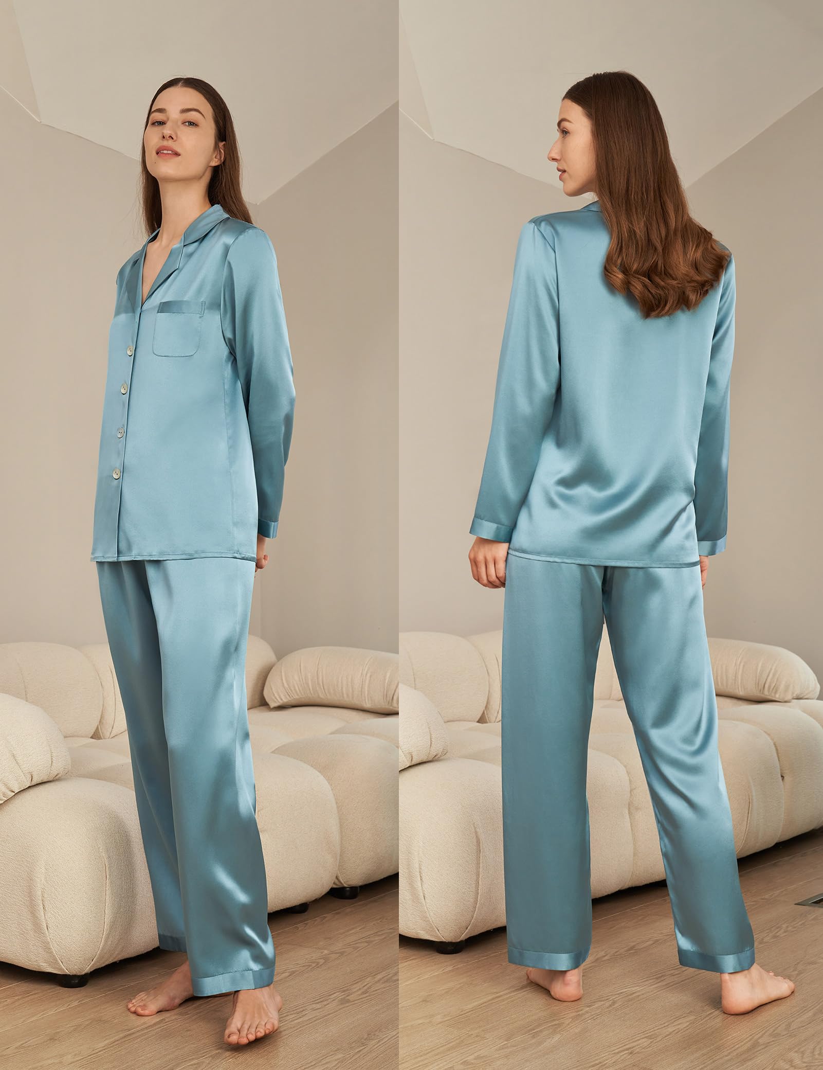 Luxury 100% Mulberry Silk Pajamas for Women - 22 Momme Pure Long Sleeve Full Length Nightwear | Soft & Breathable Sleepwear for Comfortable Nights, Bridal Shower Gift, Anniversary Present