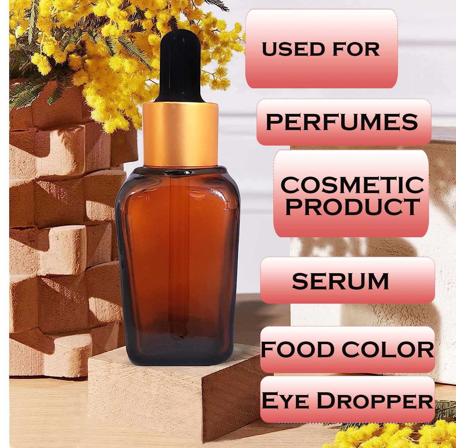 Premium 20ml Amber Square Glass Boston Bottles with Black Glass Dropper - Essential Oil Bottles, Serum Containers & Travel-Friendly Refillable Bottles for Aromatherapy, Skincare & DIY Beauty Products (Pack of 5)