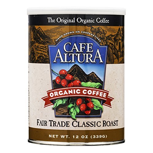 Organic Fair Trade Classic Roast Ground Coffee by Cafe Altura - 12 Ounce Can for Home Brewing, Office Use & Gifts