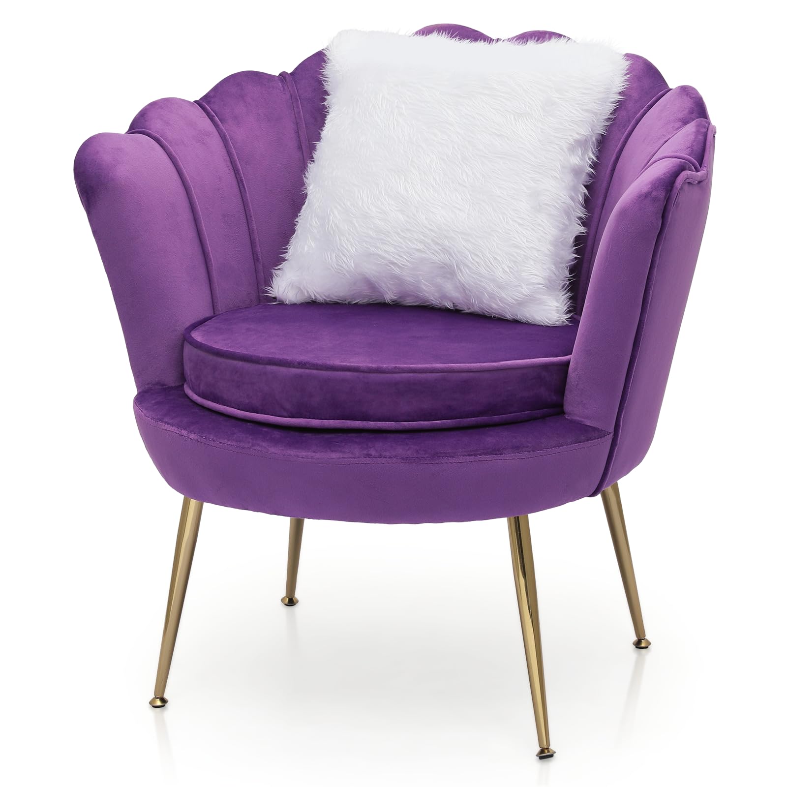 Velvet Accent Chair with Golden Legs & Soft Pillow - Purple Upholstered Armchair for Vanity, Makeup, Living Room, Bedroom & Reading Room - Elegant Seating for Home Decor & Relaxation