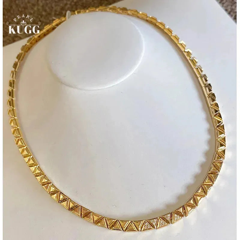 18K Yellow Gold Diamond Necklace for Women - 4.5mm Wide Luxury Chain with Natural Diamonds - Perfect for Senior Banquets, Weddings & Special Occasions
