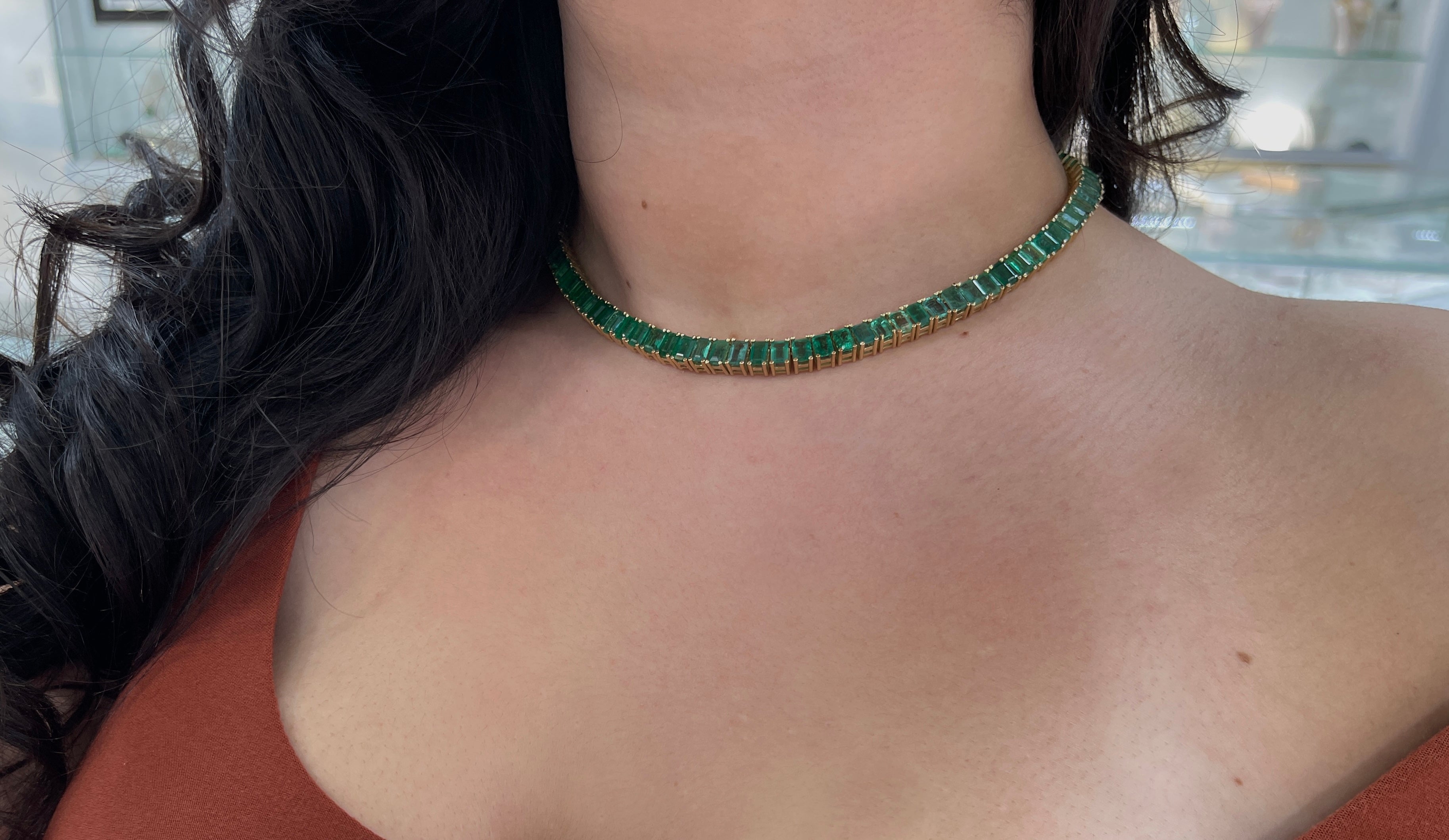 14K Gold XL 53tcw Emerald Cut Tennis Necklace - 16 Inches Elegant Jewelry for Weddings, Parties & Special Occasions