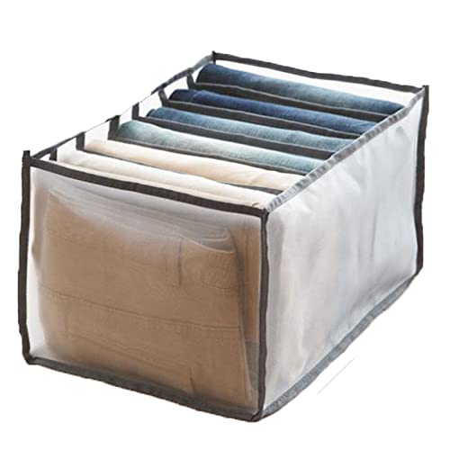 Portable Foldable Mesh Wardrobe Organizer - Large Gray Clothes Storage Box for Pants, Jeans & T-Shirts | Visible Grid Closet Organizer with Washable Drawer Dividers | Perfect for Bedroom, Closet & Travel Organization