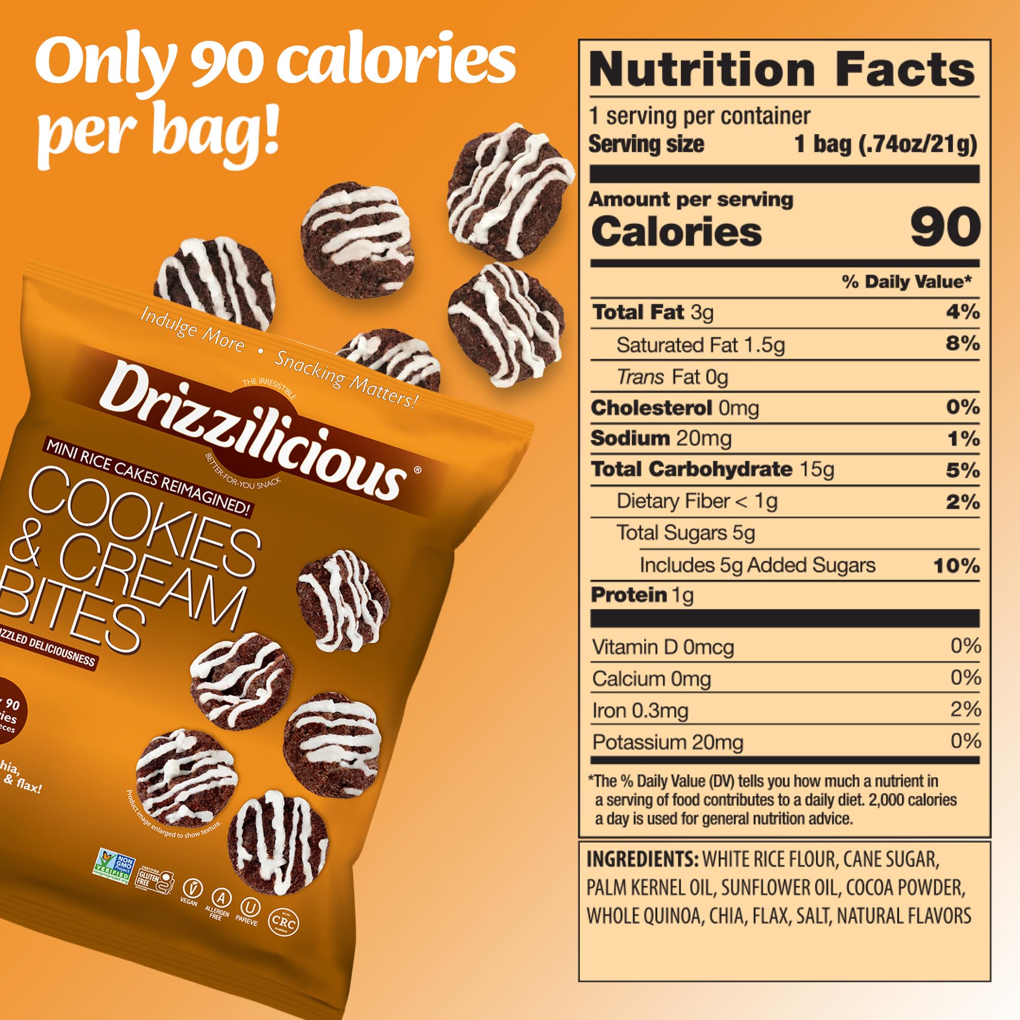 Drizzilicious Mini Rice Cakes Variety Pack - 12 Pack Gluten Free & Vegan Rice Crisps Snacks (0.74oz/Bag) | Low Calorie (90 Cal/Bag), Allergen Free Healthy Snacks for Adults & Kids | Perfect for School Lunches, Office Snacking & On-the-Go Treats