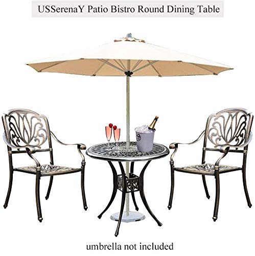 3-Piece Cast Aluminum Bistro Set with 2 Arm Chairs & Umbrella Hole - Antique Bronze Finish Patio Furniture for Outdoor Dining, Garden, Balcony or Poolside (Flower Pattern Table + 2 Chairs) | Perfect for Small Spaces, Morning Coffee & Relaxing Outdoors