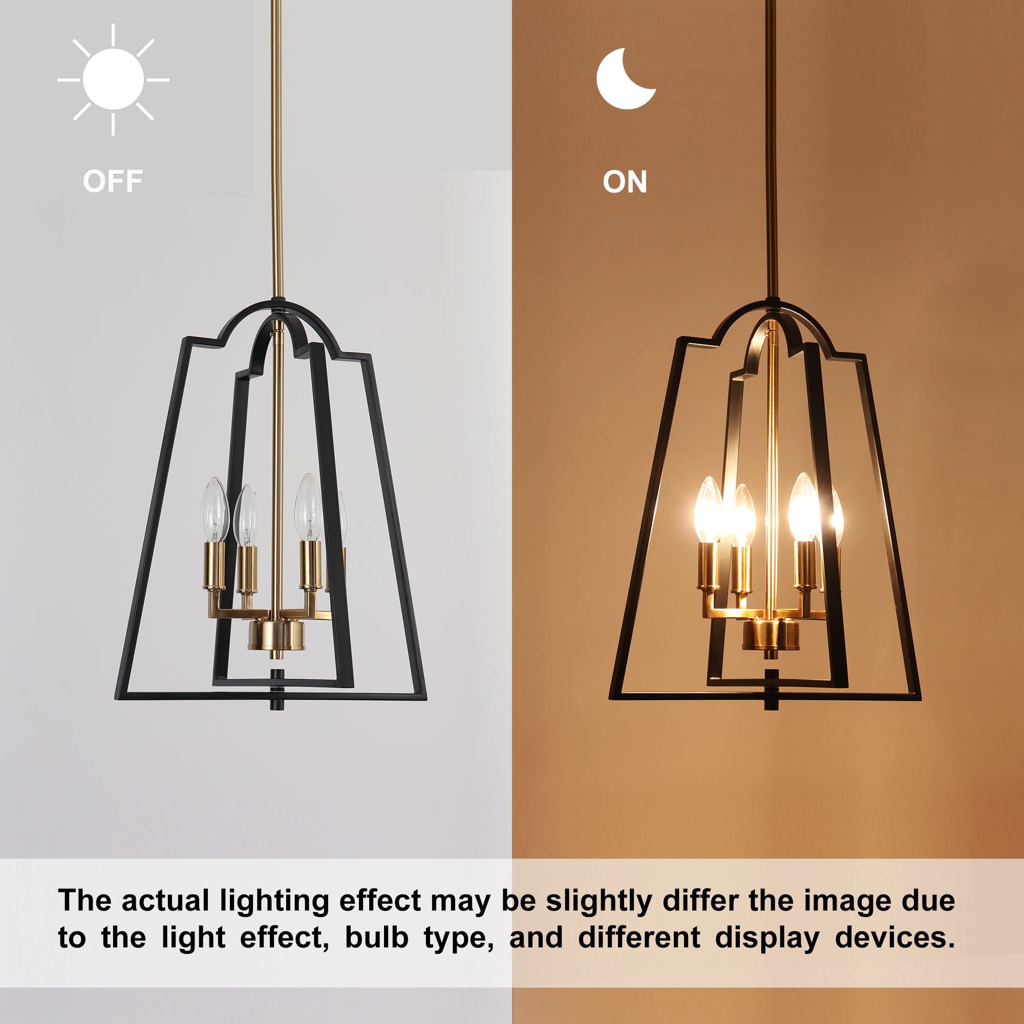 ZEVNI Black Gold 4-Light Chandelier - Modern Lantern Cage Pendant Light Fixture for Kitchen Island, Dining Room, Living Room, Bedroom, Foyer & Entryway | Elegant Lighting for Home Decor & Interior Design