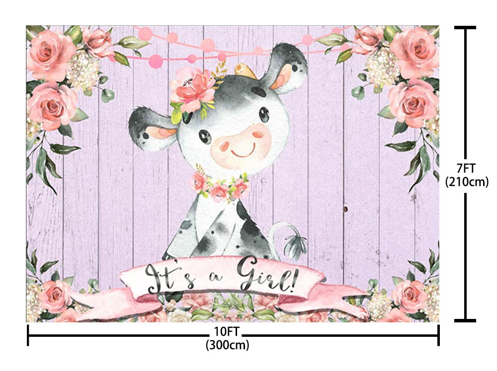 10x7ft Pink Floral Holy Cow Baby Shower Backdrop - Rustic Wood Photography Background for It's a Girl Party Decorations | Perfect for Baby Shower Photo Booth, Gender Reveal Events & Newborn Photography