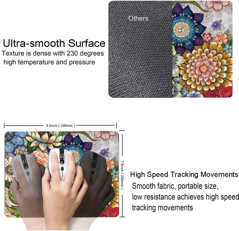 Boho Floral Mouse Pad for Women - Non-Slip Rubber Base, Waterproof Square Mouse Mat for Wireless Mouse, Office & Laptop Use - Perfect for Home, Office and Gaming Setup