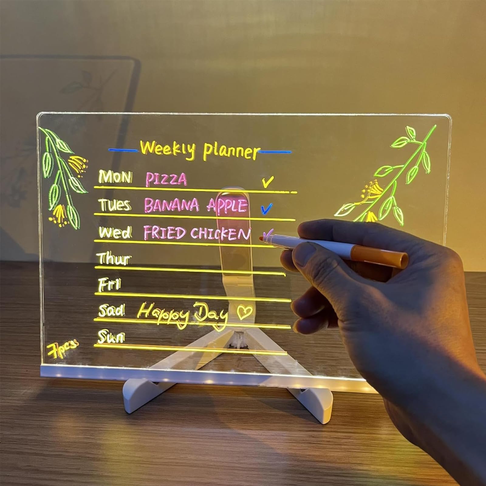 GlowBoard - LED Light-Up Writing & Drawing Board with 7 Color Pens, Reusable Acrylic Message Board for Kids & Adults (7.9 x 11.8 Inch) - Perfect for Home, Office, Classroom, Parties & Creative Gift Giving
