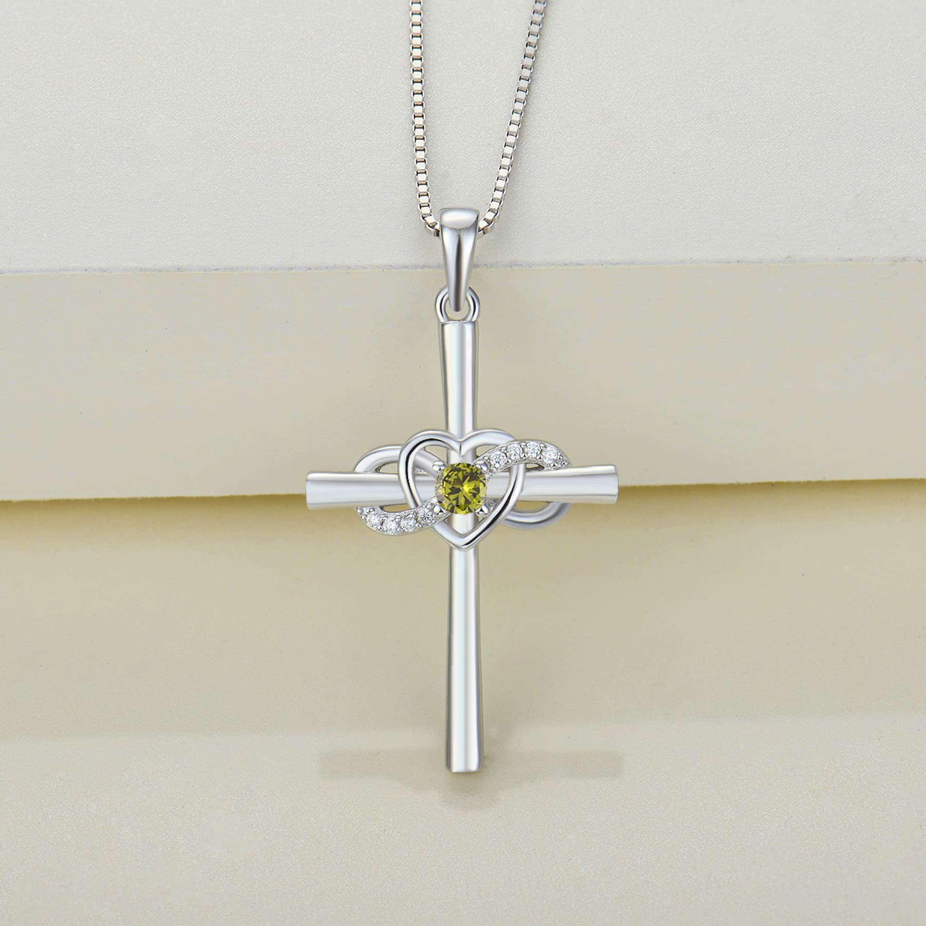 YL Sterling Silver Infinity Heart Cross Necklace for Women - Elegant Crucifix Pendant with Birthstone | Perfect Gift for Birthday, Anniversary & Religious Occasions