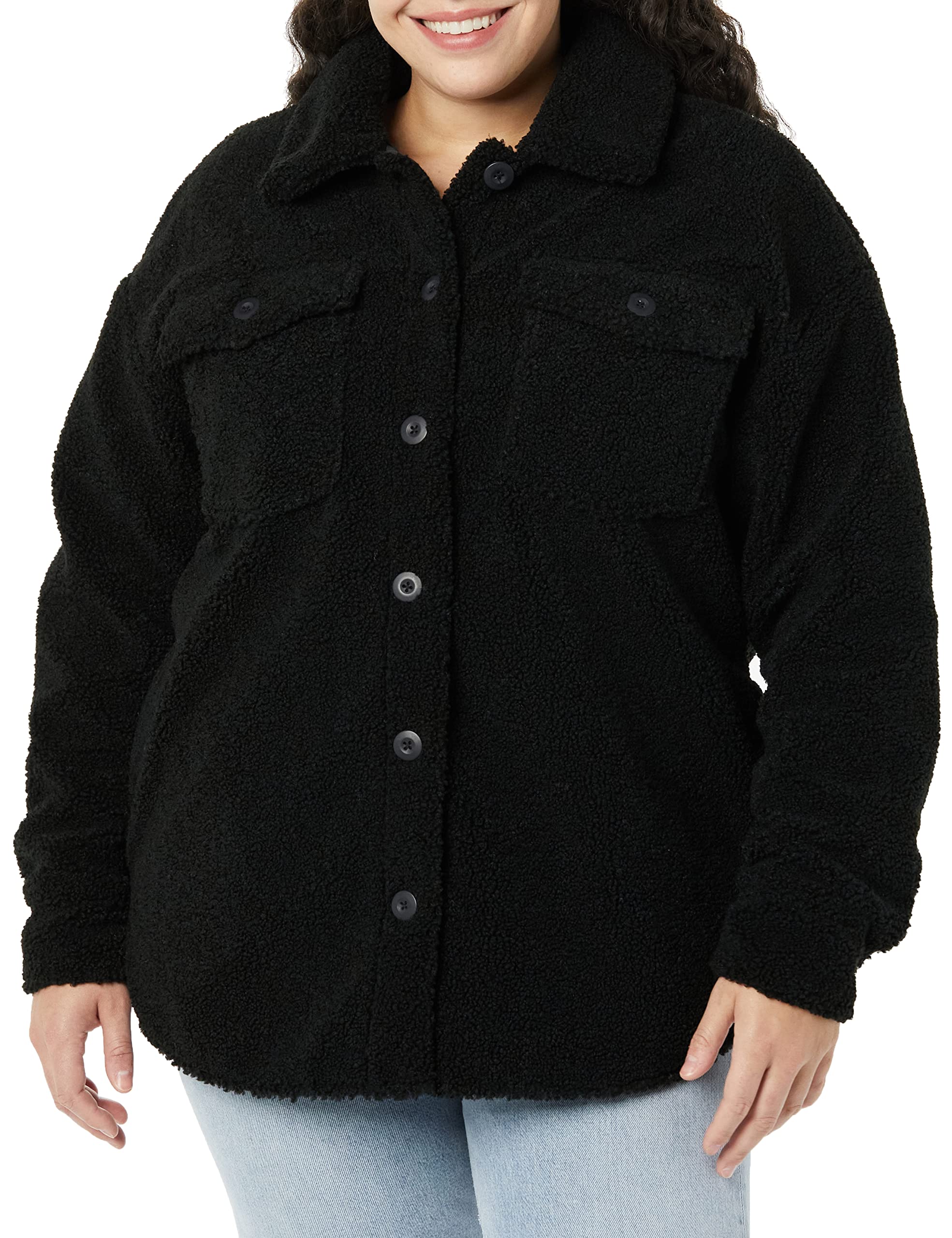 Amazon Essentials Women's Oversized Teddy Sherpa Shirt Jacket - Cozy Fleece Lined Button Up Top for Winter (Previously Goodthreads) | Perfect for Casual Outings, Lounging at Home & Cold Weather Layering