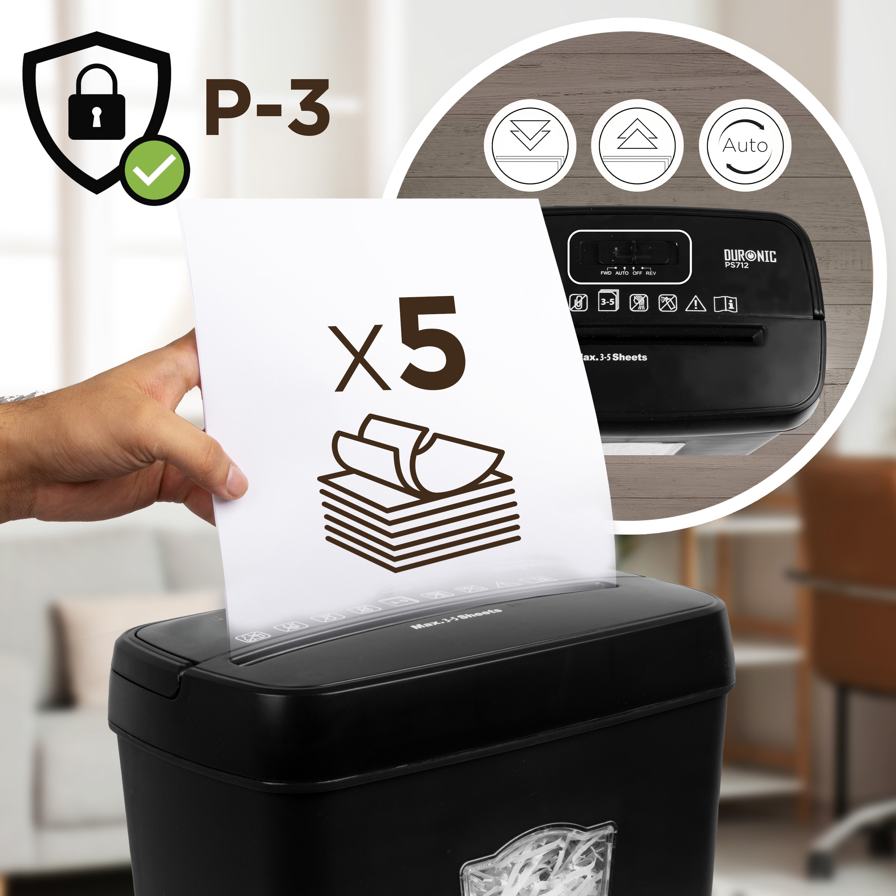Duronic PS712 5-Sheet Cross Cut Paper Shredder - Heavy Duty Mini Electric Shredder for Home & Office | Securely Shreds Documents, Credit Cards, Envelopes | Compact Design for Small Spaces | Ideal for Confidential Data Protection & Paper Recycling