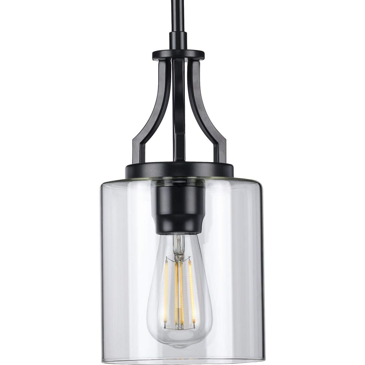 Lassiter Collection 1-Light Clear Glass Modern Pendant Light Fixture - Matte Black Finish for Kitchen Island, Dining Room, and Living Room Lighting