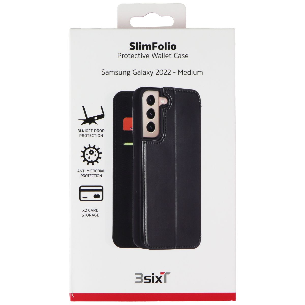 3SIXT SlimFolio Series Ultra Thin Protective Case for Samsung Galaxy S22+ (Black) - Perfect for Work, Travel & Everyday Use