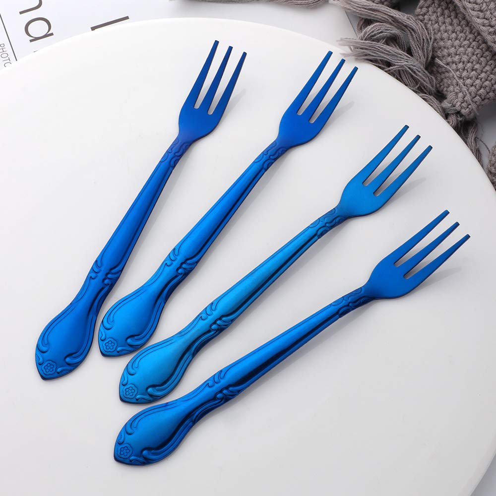 12-Piece Stainless Steel Oyster Fork Set - 5.9 Inch Elegant Blue Cake Forks for Fine Dining, Seafood Parties & Formal Table Settings