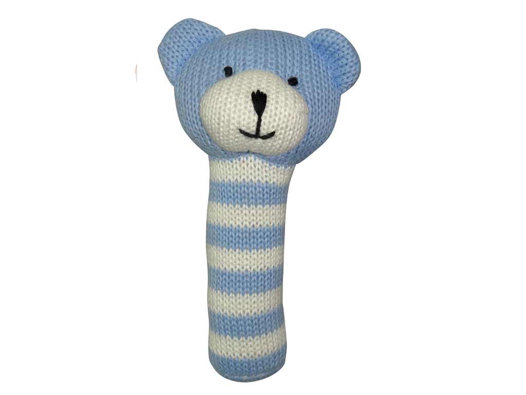 Blue Knitted Teddy Bear Hand Rattle - Soft Baby Teether Toy for Newborns & Infants - Perfect for Playtime, Sensory Development & Nursery Decor