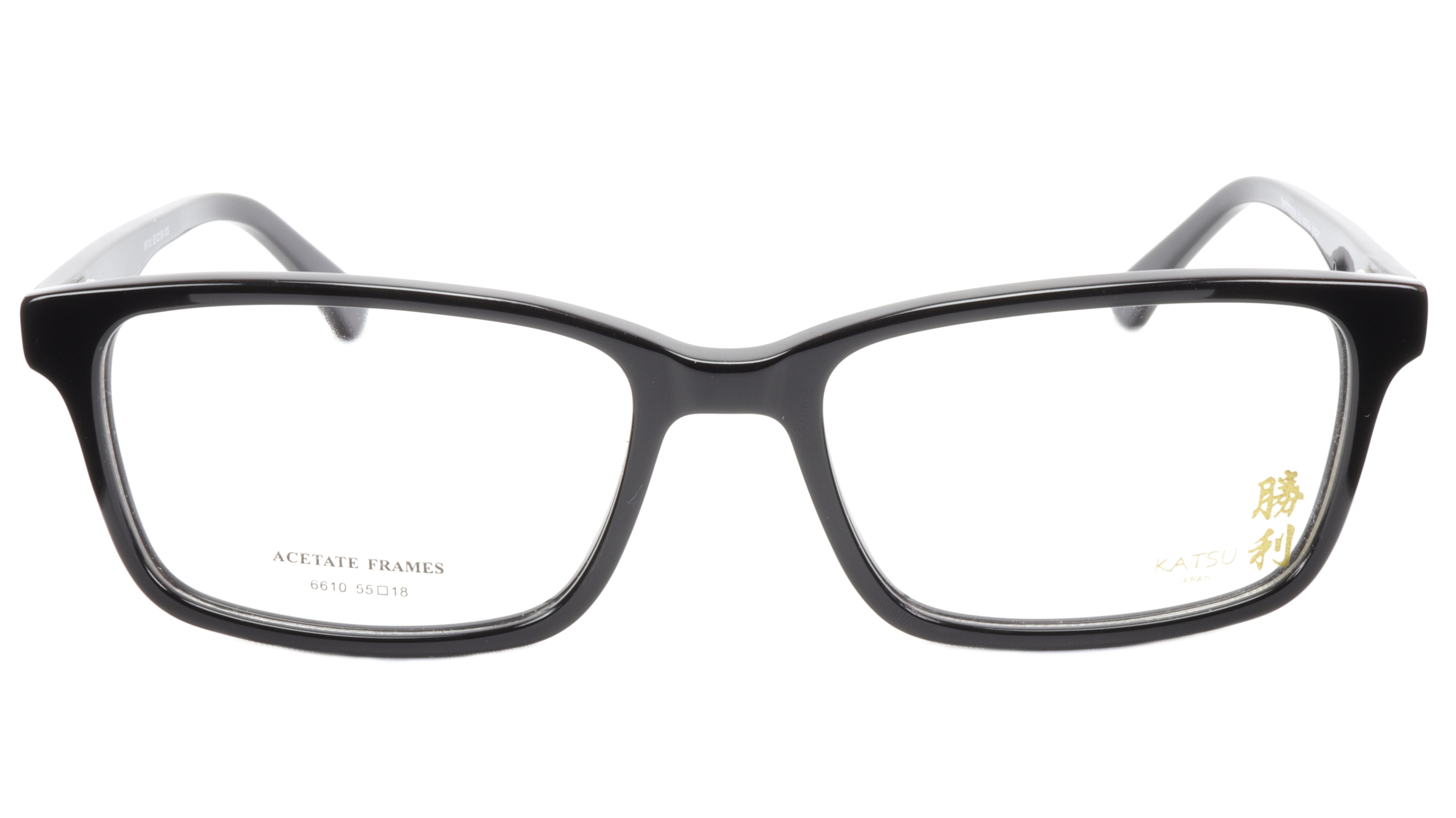 KATSU 6610 Handmade Acetate Eyeglasses Frame - Black Lacquer, 55-18-145, Japan | Stylish & Durable for Work, Reading & Fashion