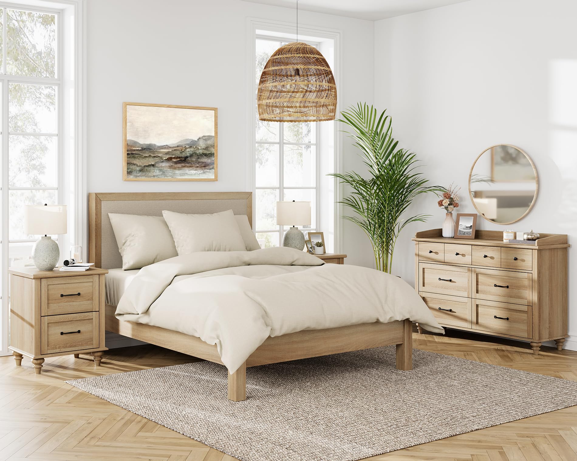 WAMPAT 6-Drawer Farmhouse Dresser for Bedroom & Nursery - Light Oak Wood Chest of Drawers for Kids Room, Living Room TV Stand, Baby Closet Storage Organizer - Perfect for Hallway, Nursery & Home Organization