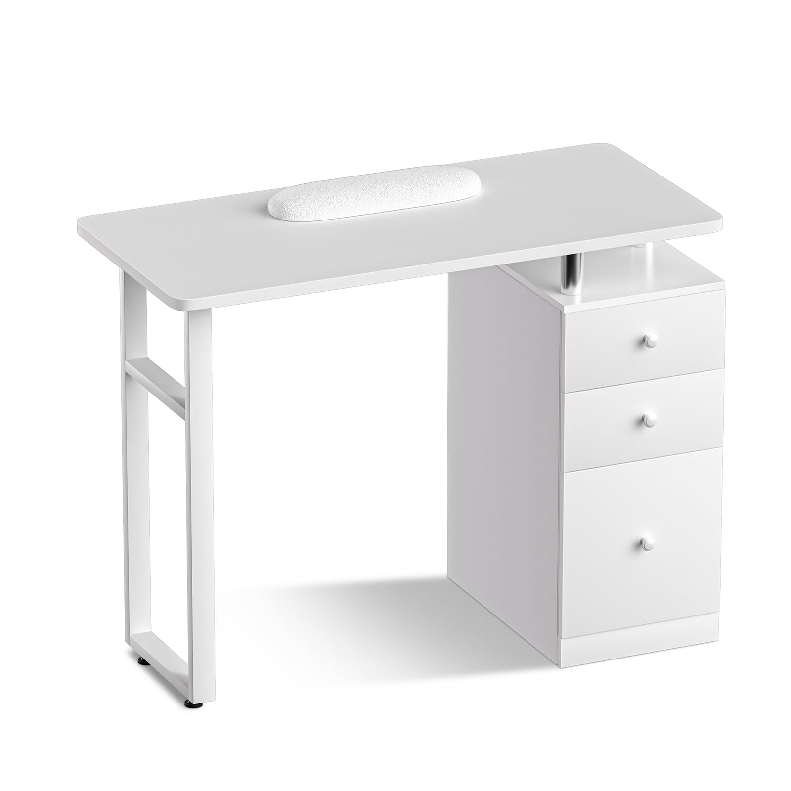 Professional Manicure Table for Nail Technicians - Acetone-Resistant Beauty Salon Desk with Wrist Cushion, 2 Drawers, 1 Cabinet & Open Storage - Perfect for Nail Salons, Home Studios & Mobile Nail Services