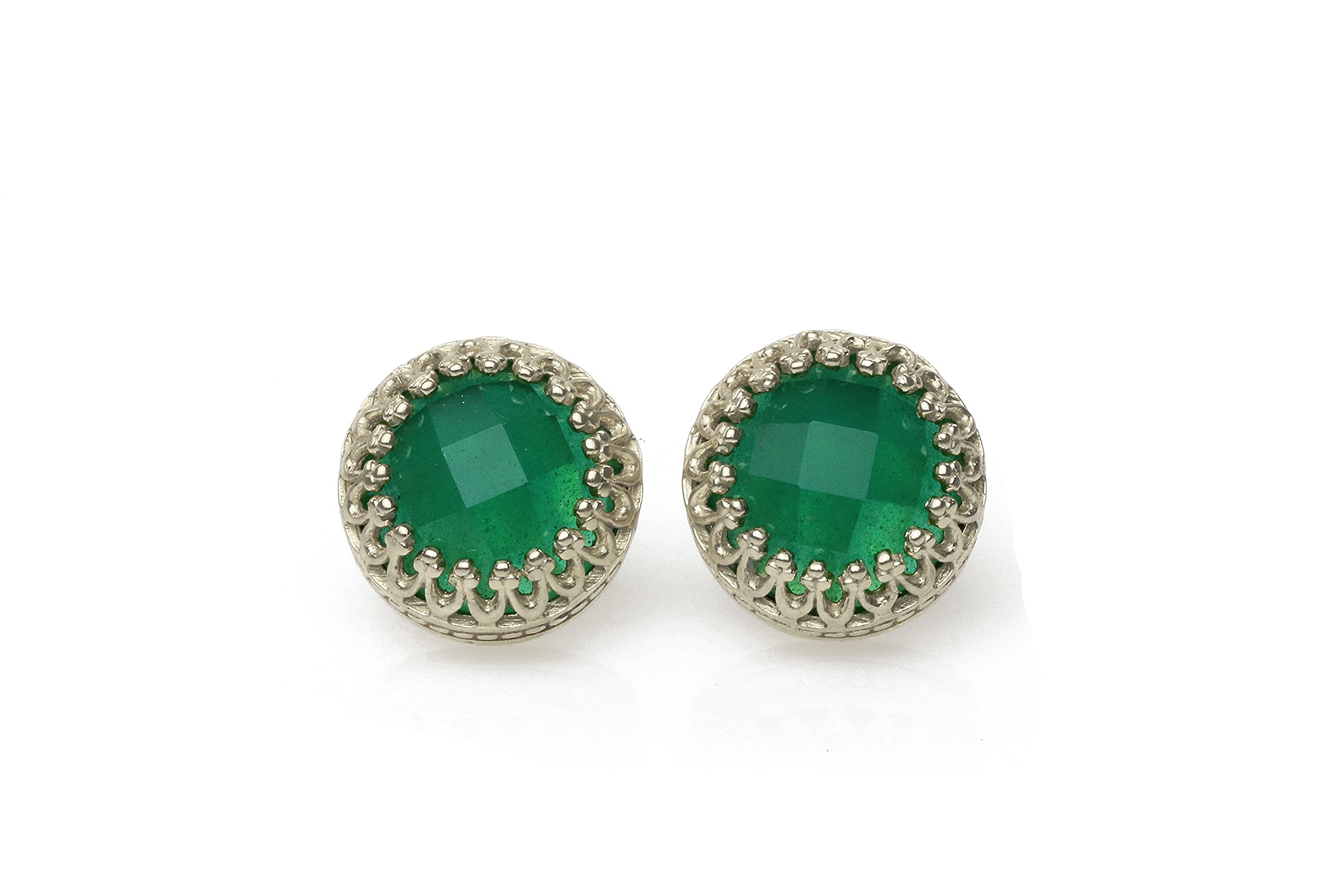 Handmade Green Onyx Gemstone Silver Post Earrings for Women - Faceted Anemone Jewelry for Birthdays, Weddings & Everyday Wear - Elegant Gift Box Included | Perfect for Office, Parties & Special Occasions
