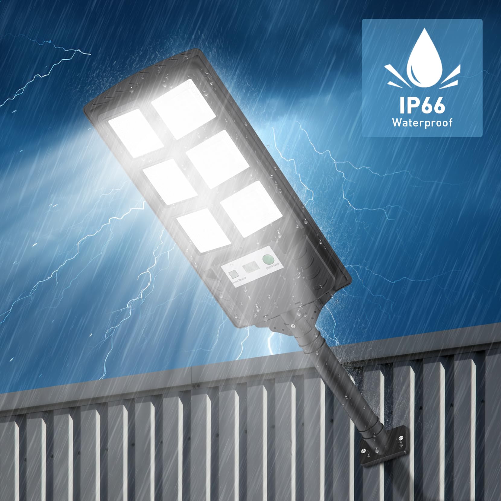 Wudor H2 150W Solar Powered Outdoor Security Lights - Waterproof LED Motion Sensor Flood Lights with Remote Control (2 Pack) - Perfect for Garage, Yard, Parking Lot, Pathway & Garden Lighting