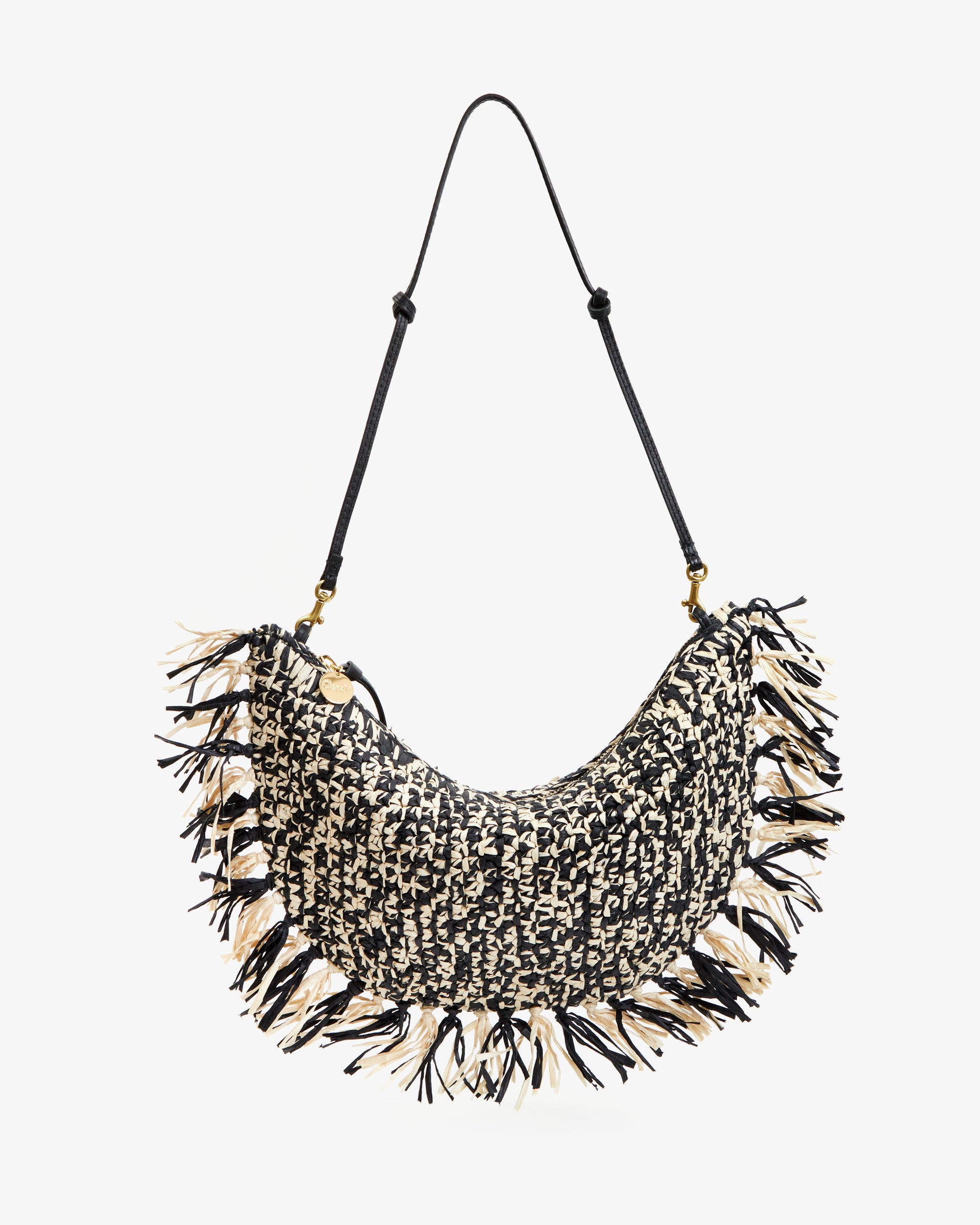 Lune Black Cream Raffia Straw Handbag with Fringe - Stylish Summer Beach Bag for Women, Perfect for Vacations and Outdoor Events