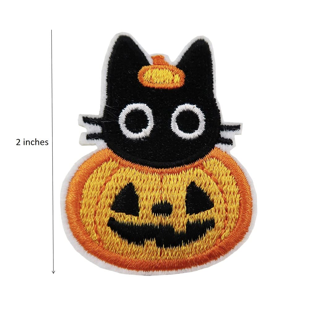Halloween Pumpkin Black Cat Embroidered Iron On Patch - DIY Costume & Jacket Decoration for Halloween Parties & Cosplay