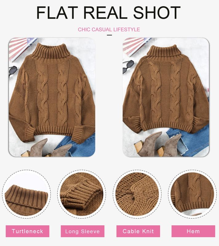 Dokotoo Women's 2024 Winter Fall Solid Color Turtleneck High Neck Balloon Sleeve Long Sleeve Sweater Pullover - Cozy Office Wear & Casual Outfits