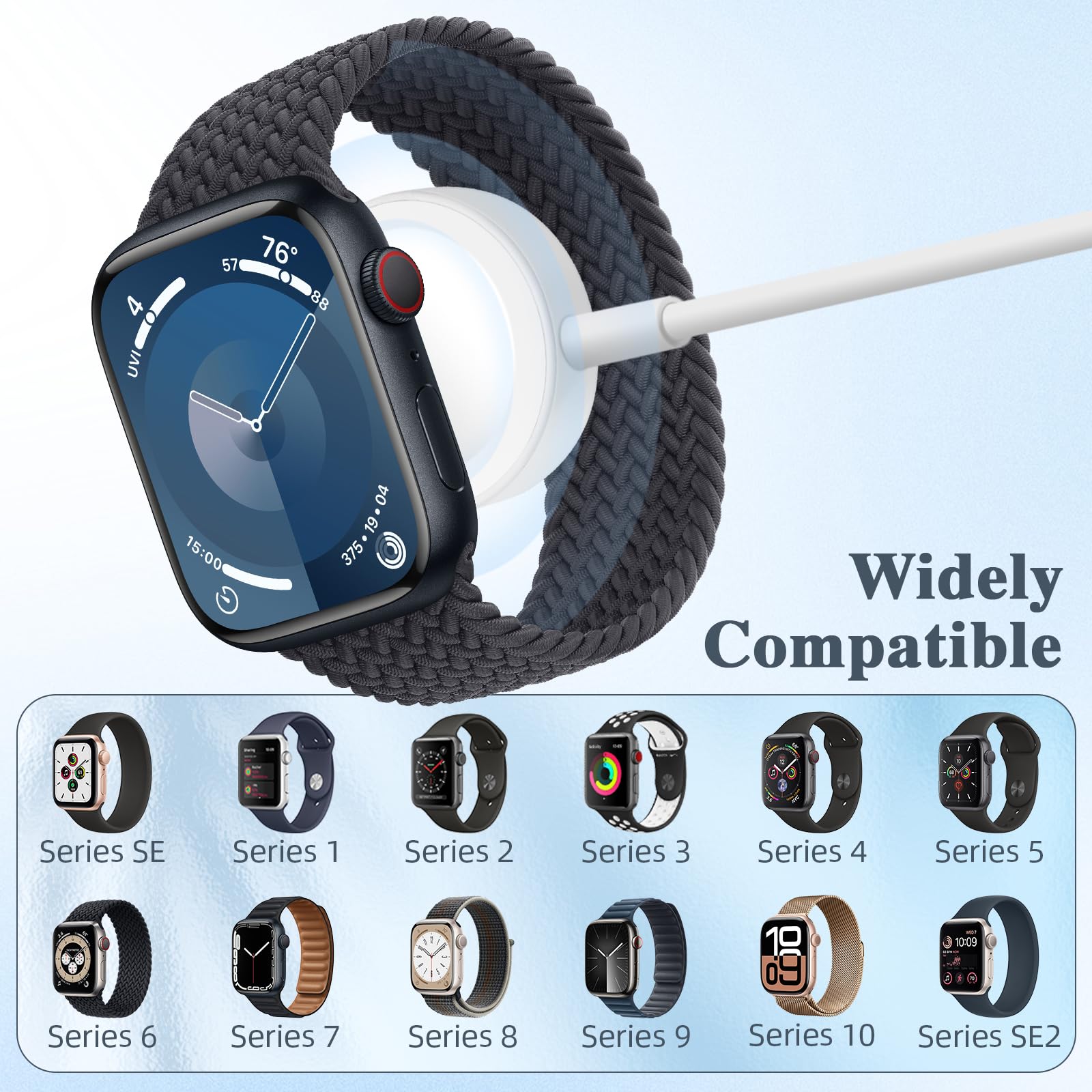 3-in-1 Magnetic Charging Cable for Apple Watch & iPhone - USB C Fast Charger Compatible with iWatch Series 10/9/SE2/8/7/6/5/4/3/2/1/SE & iPhone 16/15/14/13/12 (4.9FT) - Perfect for Travel, Office & Nightstand Charging