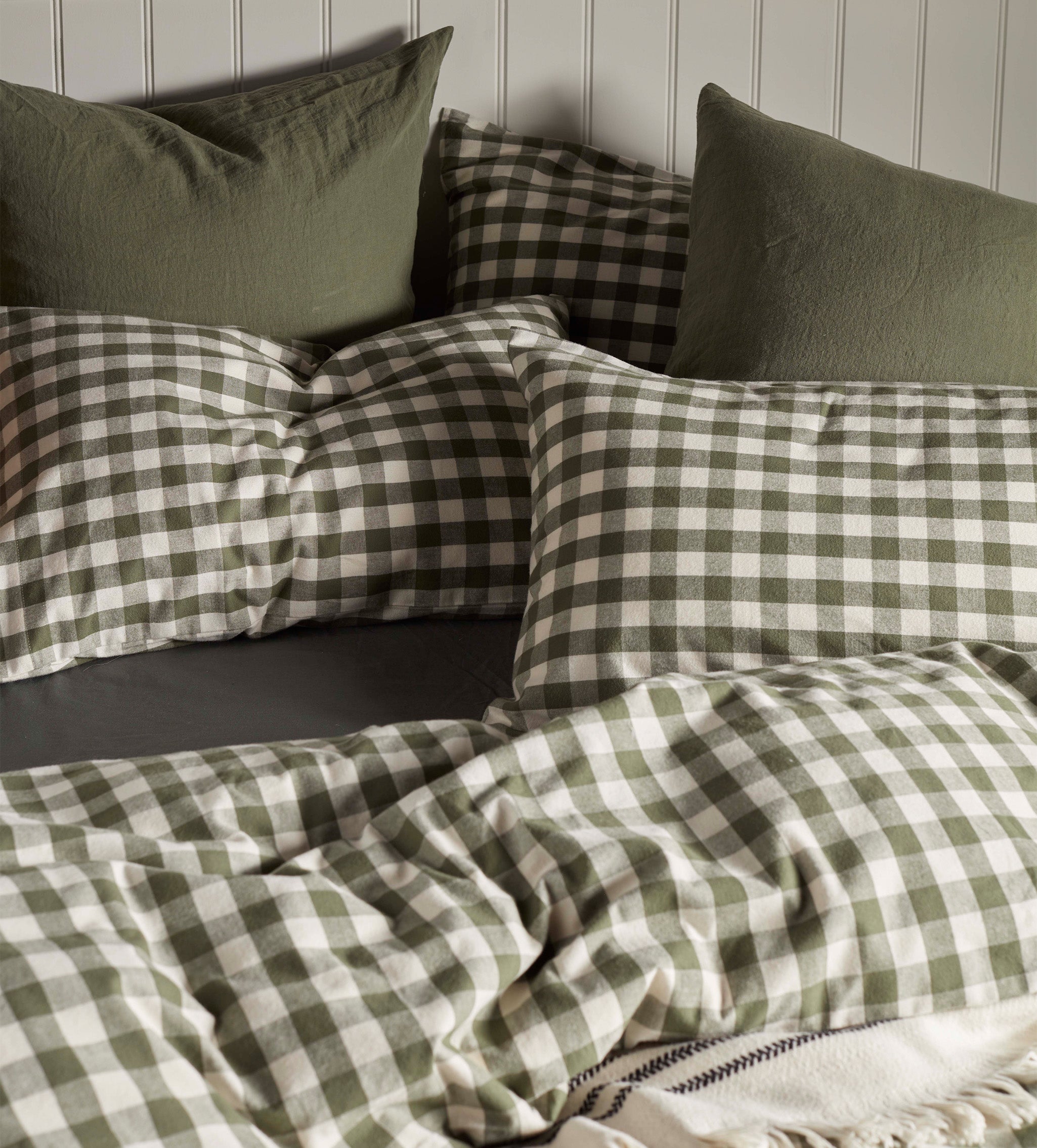 Organic Cotton Olive Green Gilbert Gingham Brushed Pillowcase - Soft & Hypoallergenic Bedding for Home, Hotel, or Gift Use