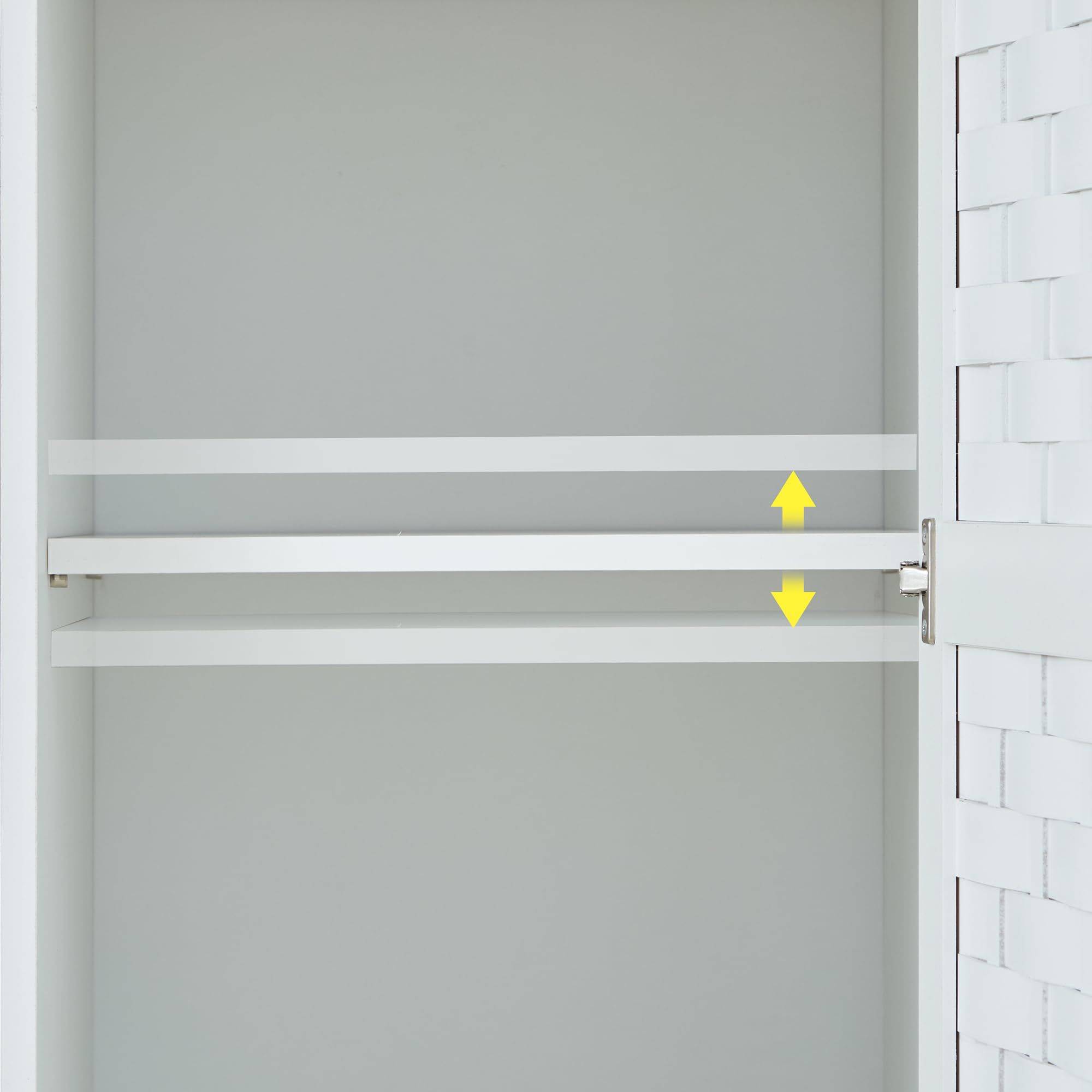 Large White Wooden Armoire Wardrobe with 6 Woven Doors, 8 Shelves & Metal Handles - Spacious Storage Cabinet with Hanging Rod for Bedroom, Closet or Living Room Organization