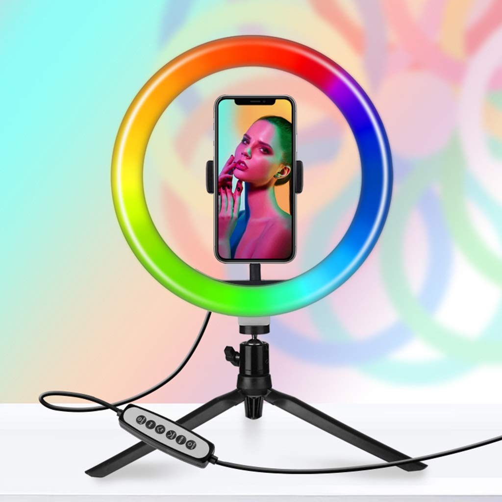 QFFL Dimmable RGB Ring Light Kit with Tripod Stand & Bluetooth Remote - Professional Lighting for Live Streaming, YouTube Videos, TikTok Content Creation and Photography