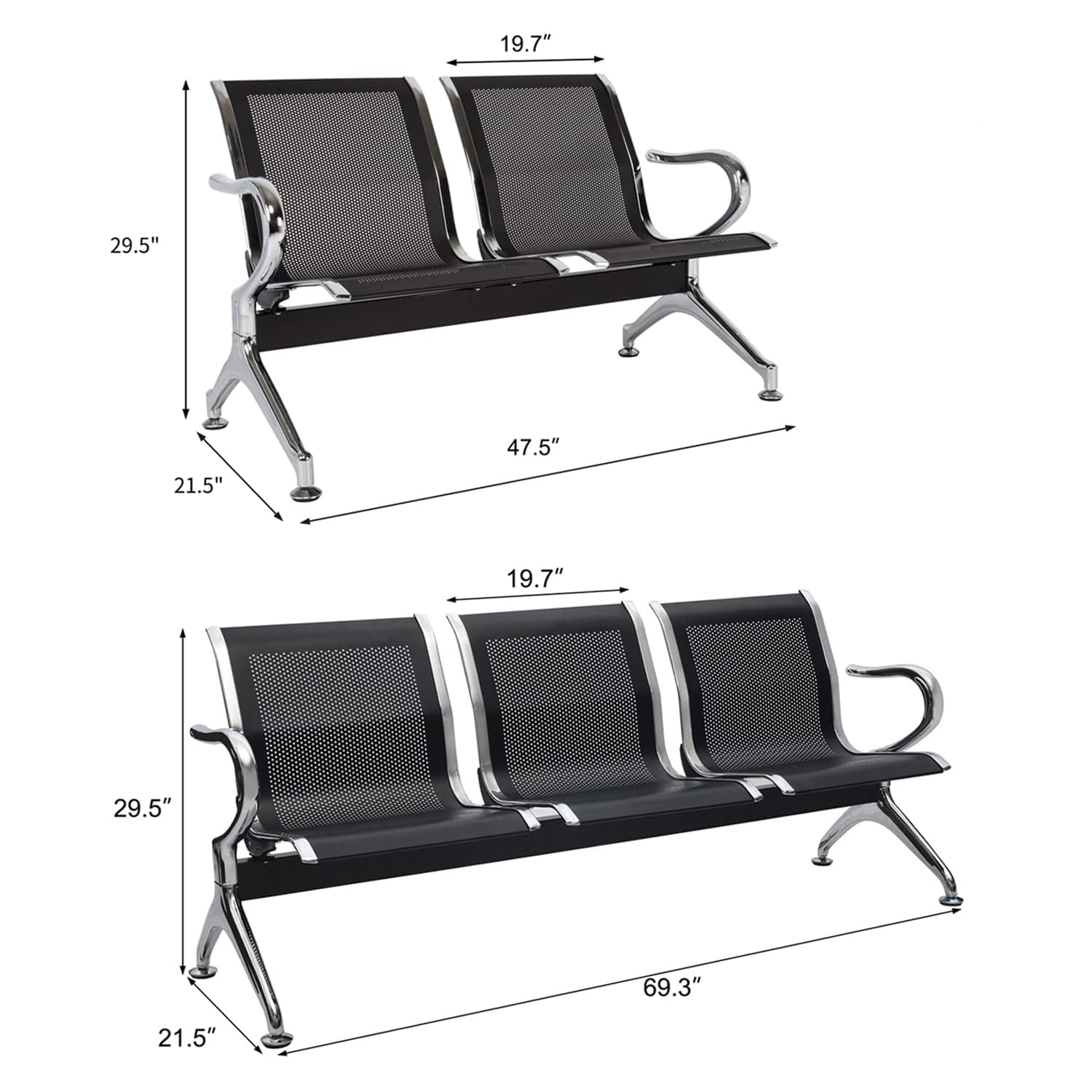 Kinbor Office Guest Chairs - 5-Piece Set Black Waiting Room Reception Chairs for Office, Lobby, Airport, Bank, Clinic & Salon | Durable Commercial Seating Furniture for Waiting Areas & Reception Spaces