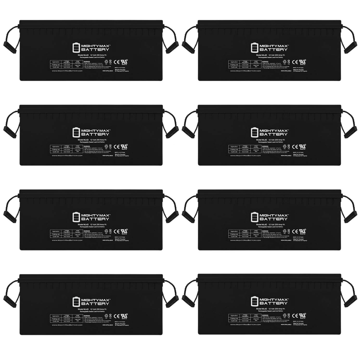 Mighty Max 12V 200Ah 4D SLA Replacement Battery for Komatsu Excavators - 8 Pack - Heavy Duty Power Supply for Construction Equipment & Industrial Machinery