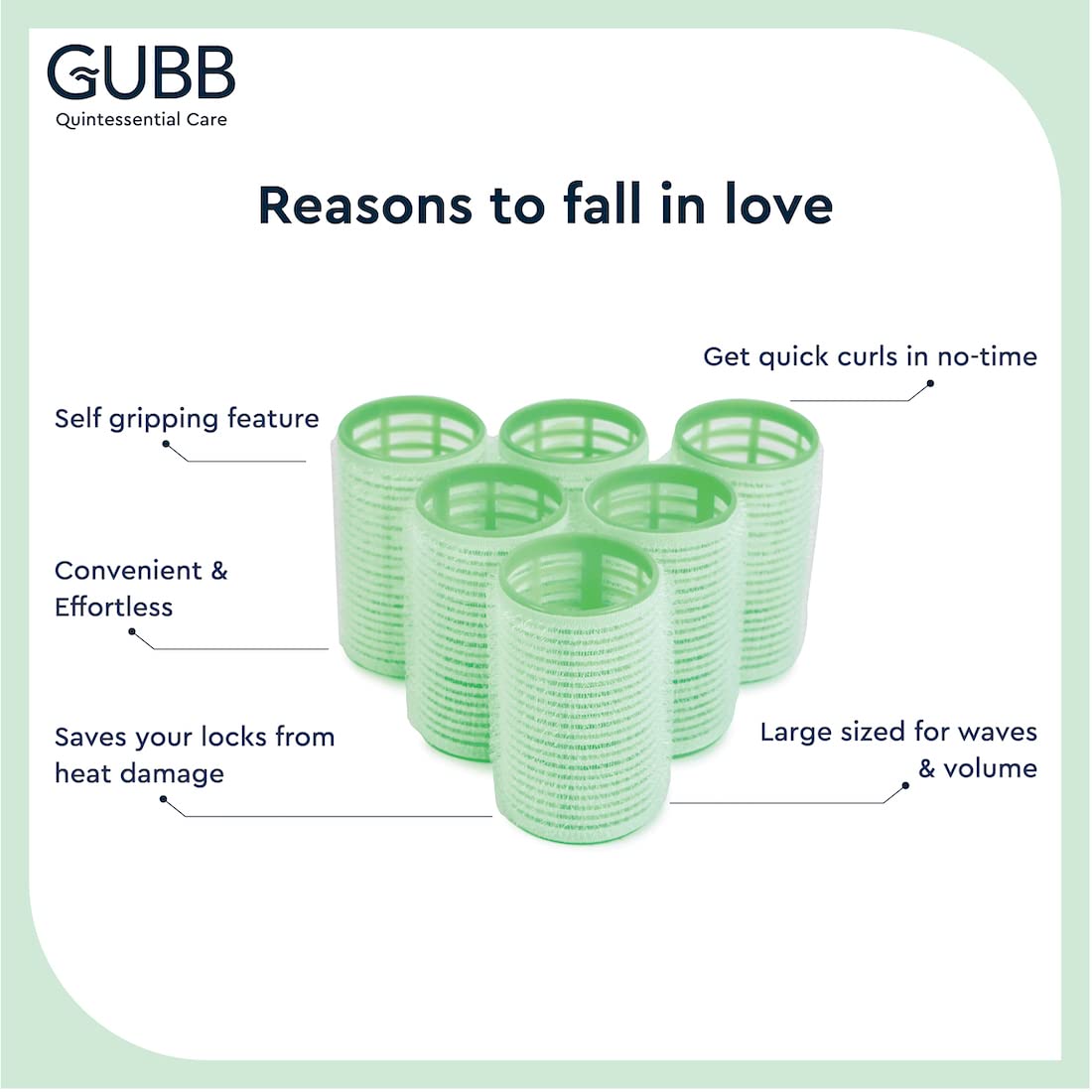 GUBB Hair Roller Set for Curly Hair - Green Spiral Rollers for Long & Short Hair - Perfect for Salon, Home Styling & DIY Hair Care