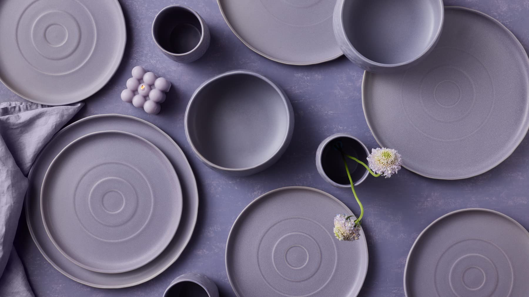 Mercer Project SHOSAI 16-Piece Stoneware Dinnerware Set - Modern Lavender Plates & Bowls for 4 - Durable Ceramic Dishware for Everyday Dining, Entertaining & Restaurant Use