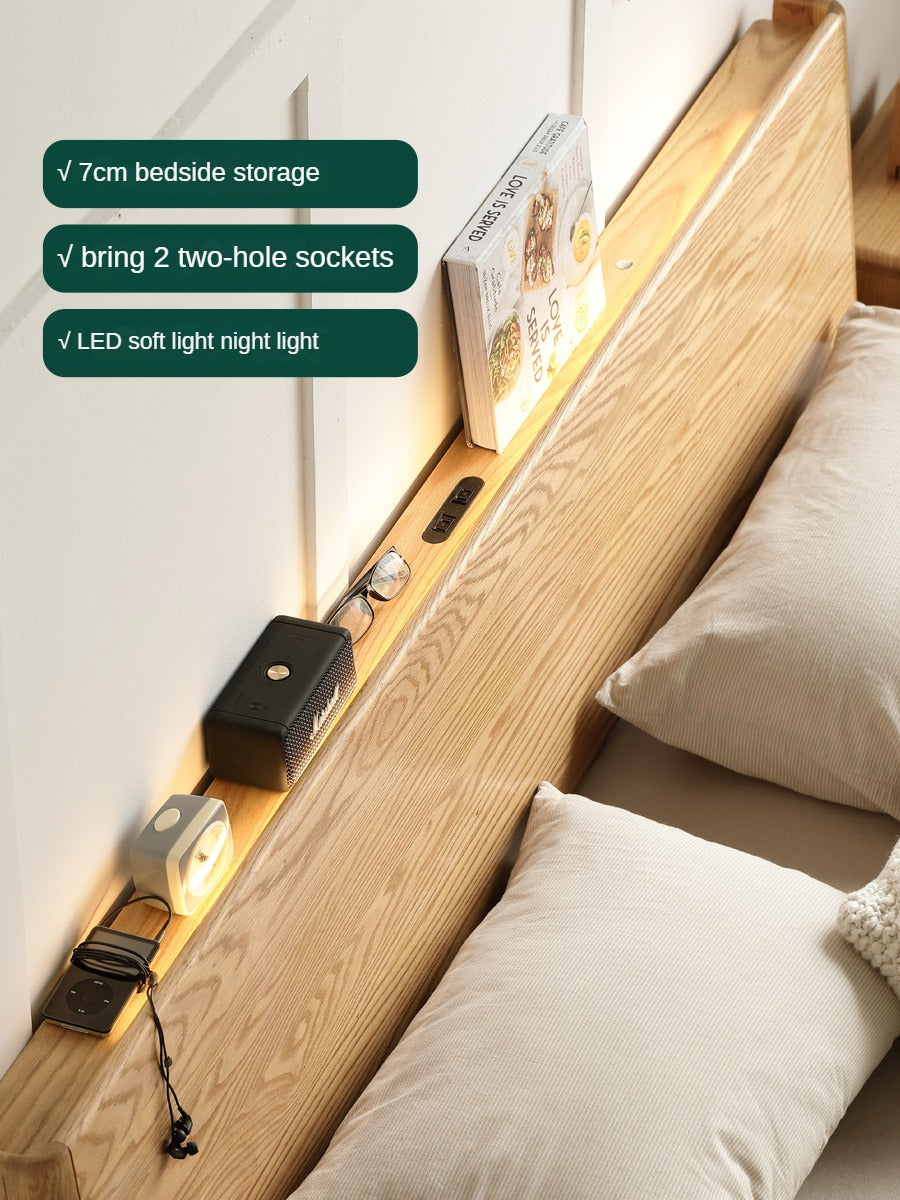 Solid Oak Wood LED Bed Frame with Built-in Lighting - Perfect for Modern Bedrooms, Guest Rooms, and Cozy Home Decor