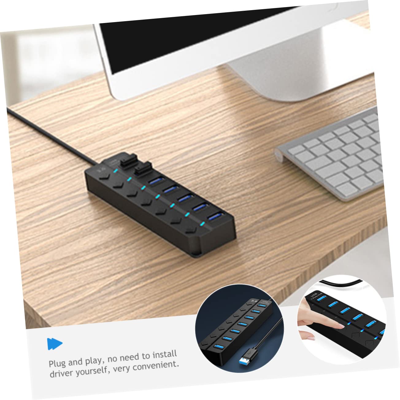 Jojofuny 3-Port USB Hub Expander Adapter with 7 Ports - High-Speed USB Extension Cable for Laptop, PC, Computer - Perfect for Home Office, Gaming & Multi-Device Charging