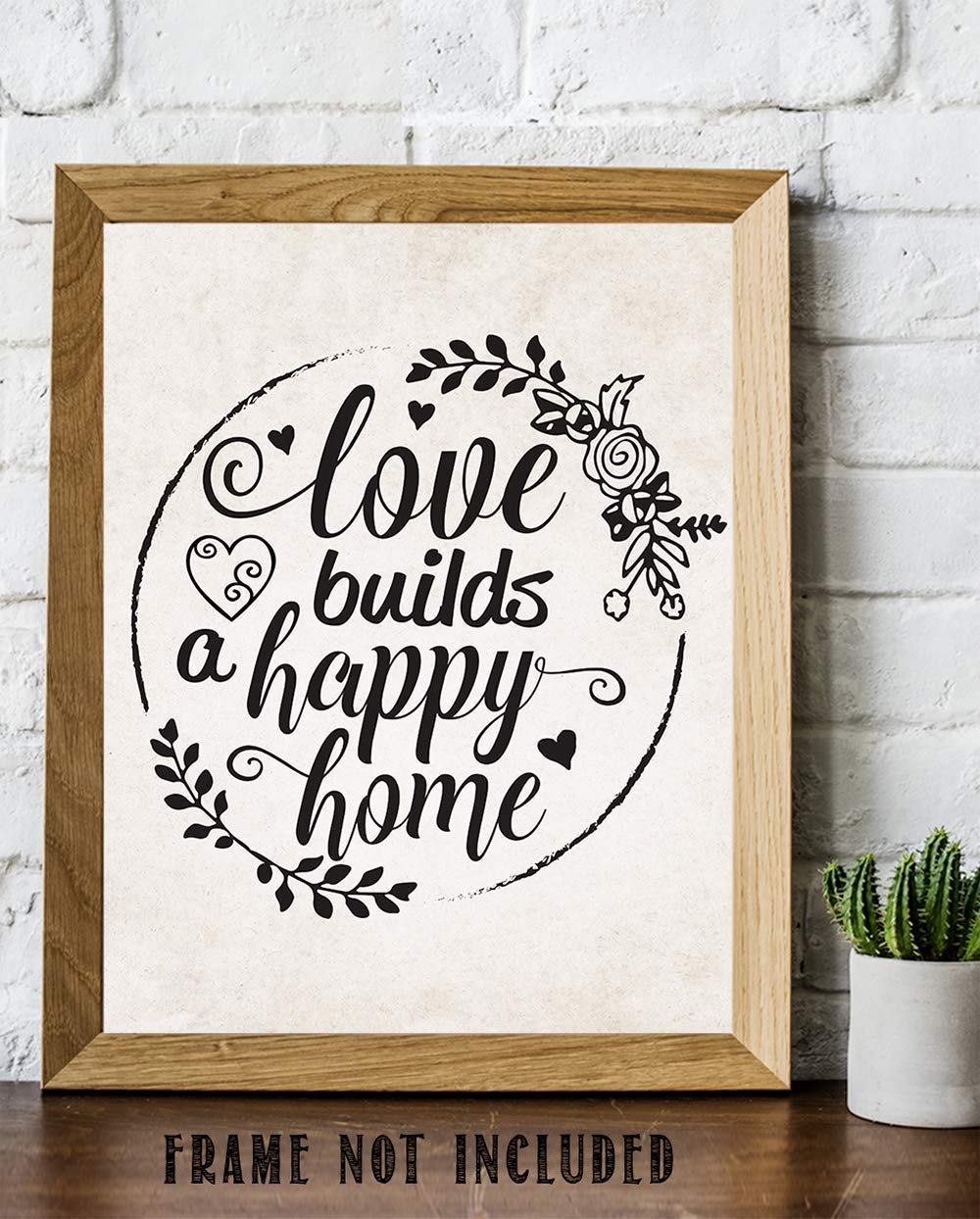 Love Builds a Happy Home - Classic Farmhouse Wall Art Print, 11x14 Unframed Poster for Living Room Decor, Housewarming Gift & Family Quote Home Decoration | Perfect for Farmhouse, Rustic & Cozy Home Interiors