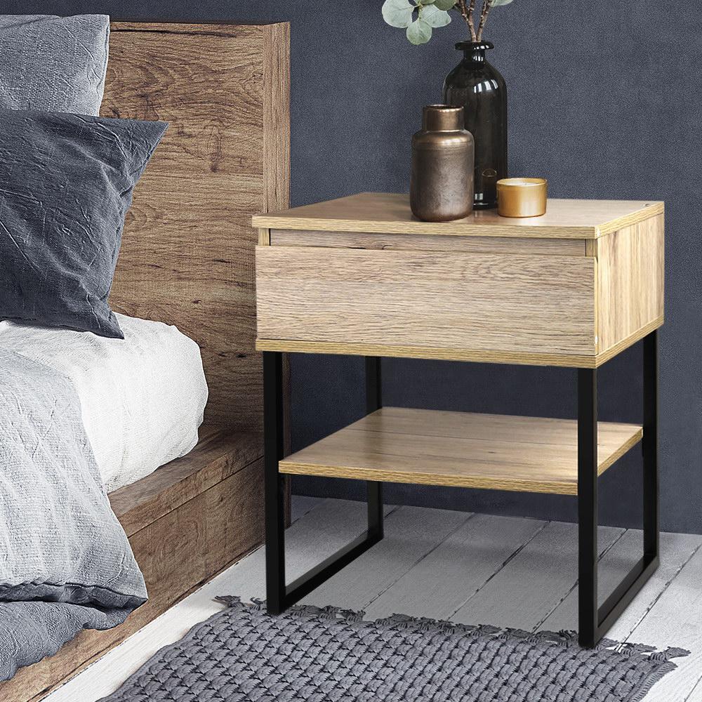 Modern Chest Style Metal Bedside Table - Nightstand with Drawer Storage for Bedroom, Living Room & Office - Compact & Durable Design for Small Spaces