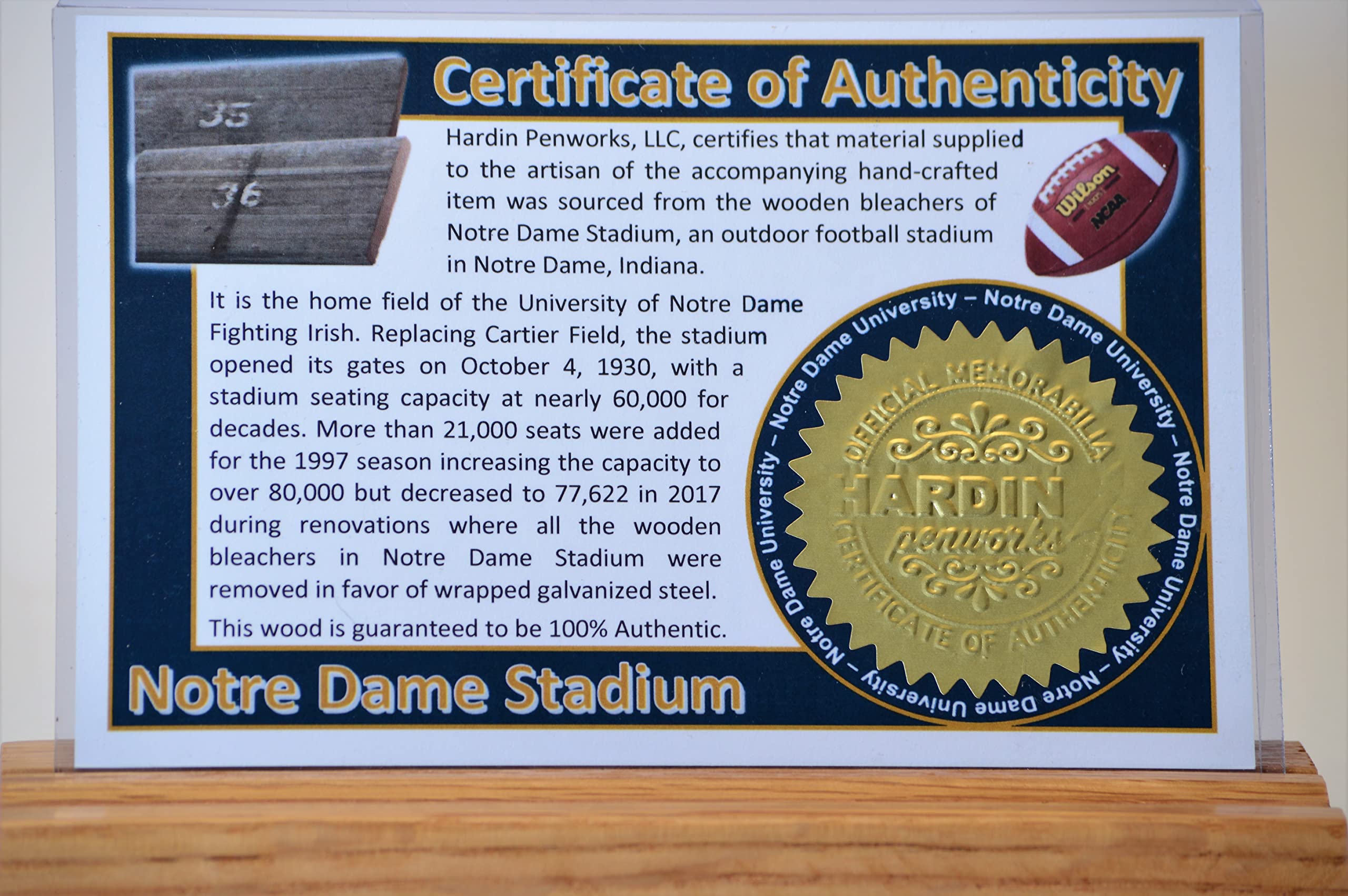Authentic Notre Dame Stadium Wooden Seat Twist Pen - Gunmetal & Chrome Finish | Perfect for Notre Dame Fans, Alumni, and Collectors | Great Gift for Graduation, Game Day, and Memorabilia Enthusiasts