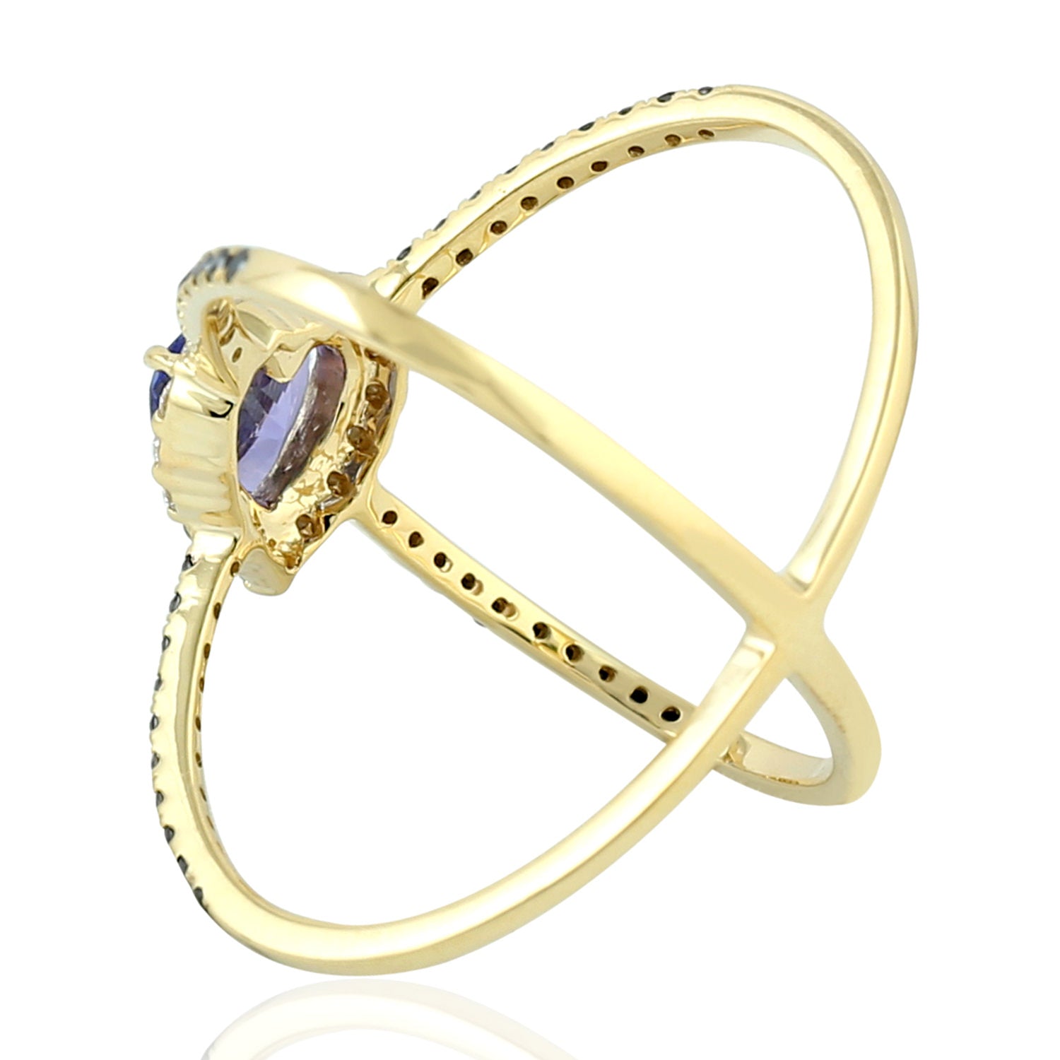 14K Yellow Gold Heart-Shaped Tanzanite and Diamond Pave Designer Ring for Engagement, Anniversary & Romantic Gifts