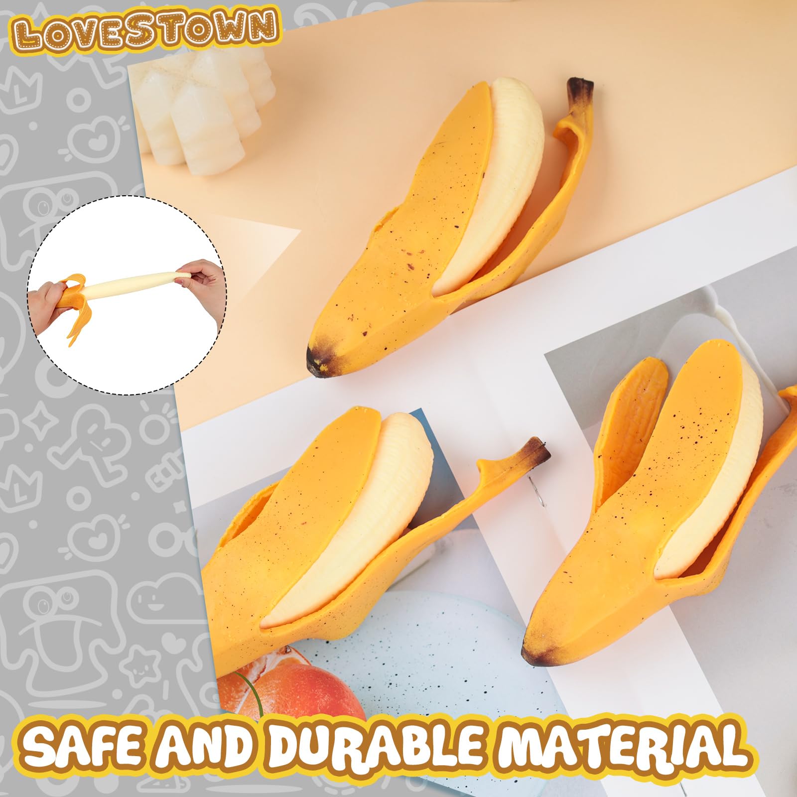 LOVESTOWN 2PCS Scented Banana Stress Relief Toys - Soft Squeeze Anxiety Fidget Toys for Adults & Kids, Fun Birthday Gifts & Novelty Items (Perfect for Office, Classroom, Travel & Sensory Play)