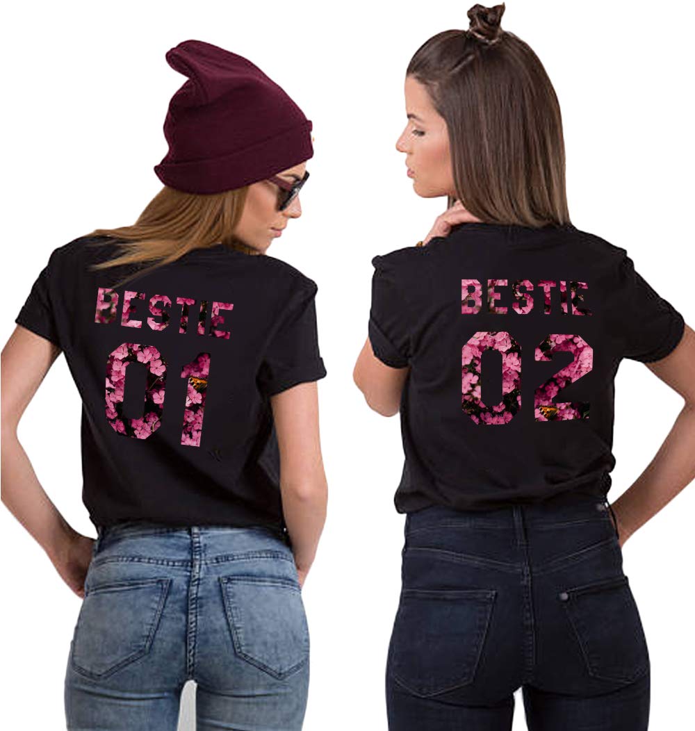 Best Friend Matching T-Shirts for Women & Teen Girls - BFF Sister Shirts 01 & 02 - Perfect for Birthday Gifts, Sleepovers, and Bestie Photoshoots