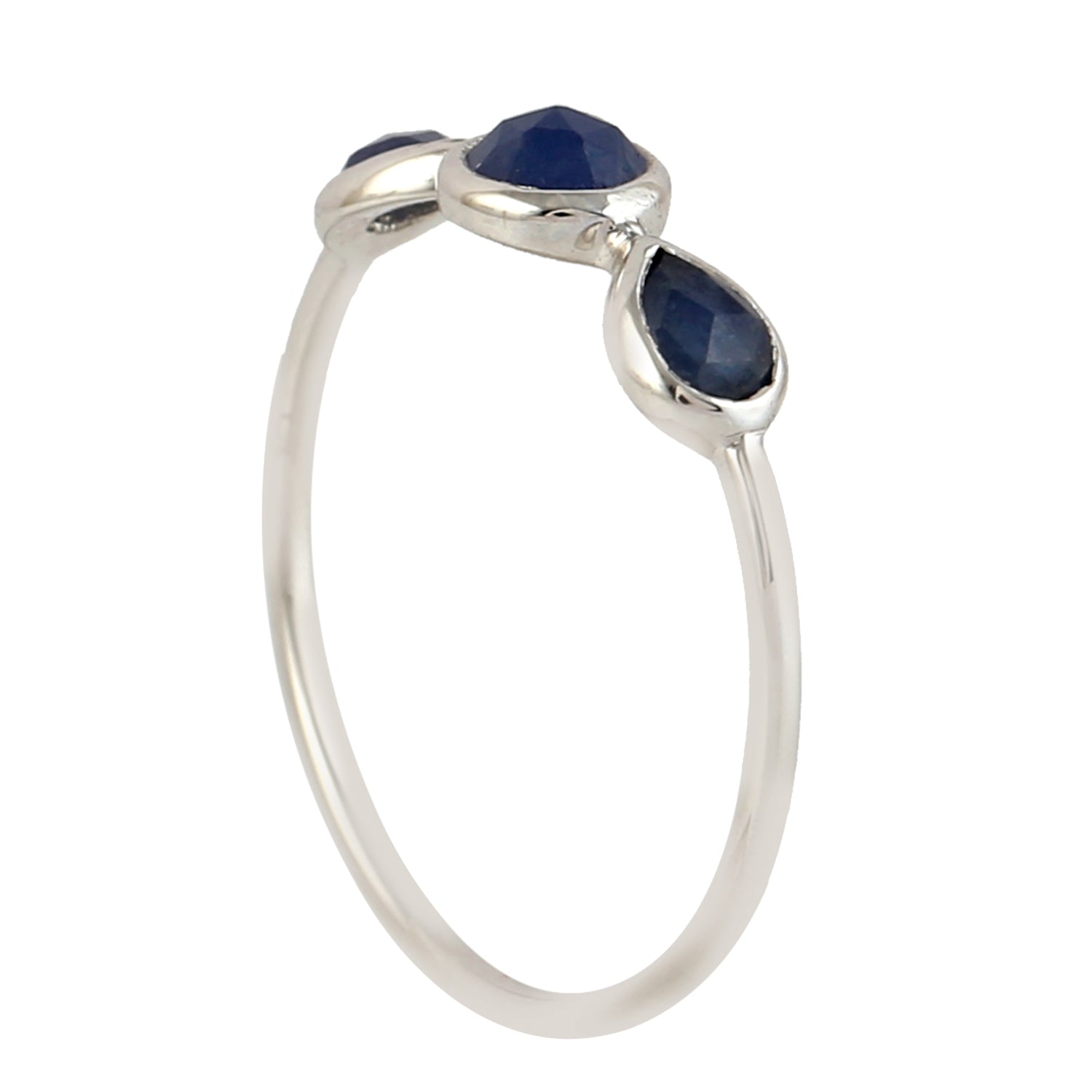 Blue Sapphire Gemstone Three Stone Ring in 18K White Gold for Women - Elegant Engagement, Anniversary or Gift Jewelry for Special Occasions