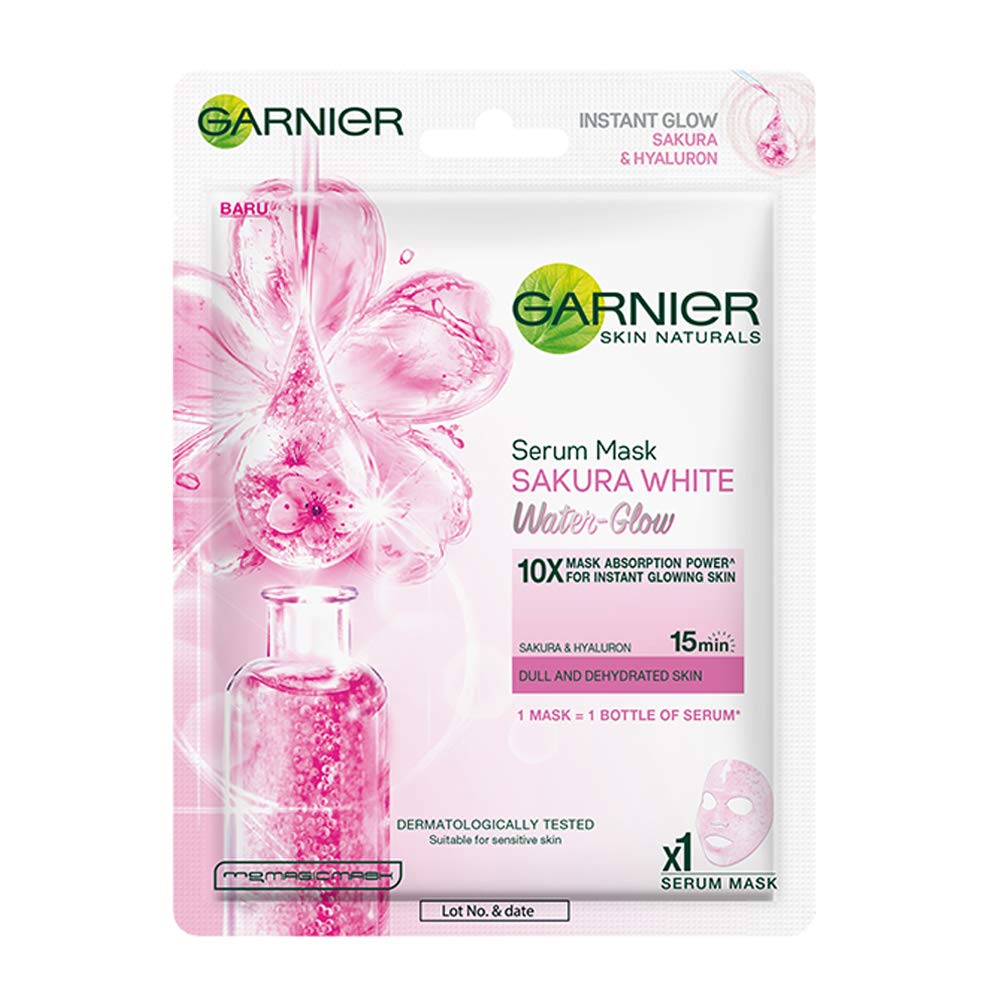 Garnier Sakura White Water Glow Serum Sheet Mask - Brightening & Hydrating Facial Mask for Women, 28g - Perfect for Daily Skincare & Glowing Skin Routine