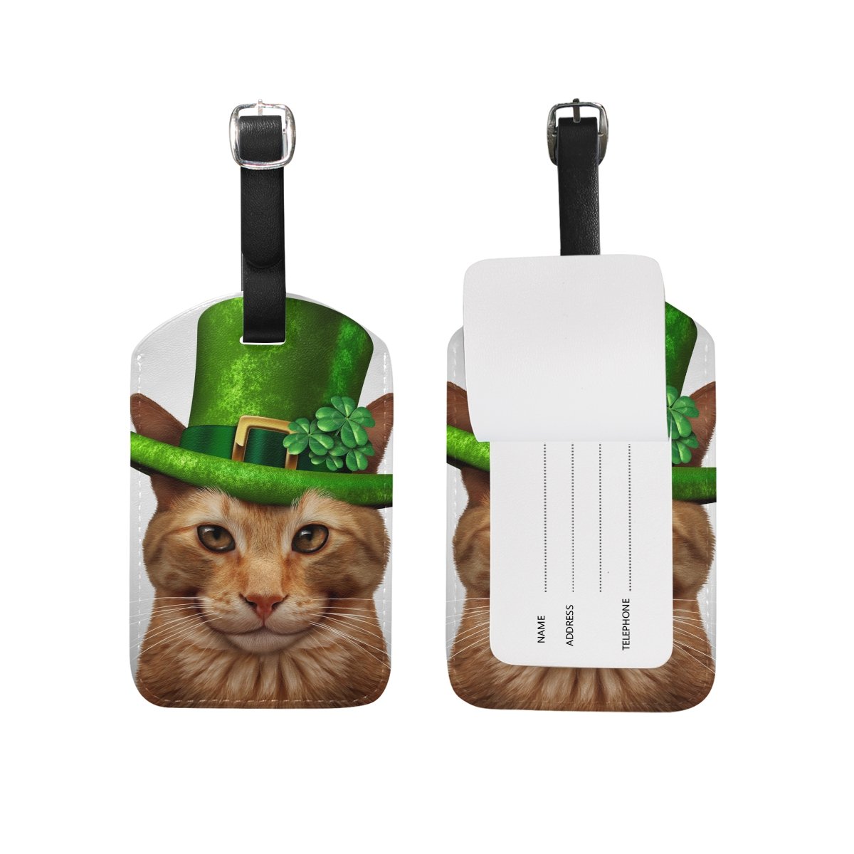 U LIFE Happy St Patrick's Day Clover Shamrock Green Cat Luggage Tag - Durable Travel Baggage ID Tags for Suitcases & Backpacks - Perfect for Airports, Vacations & Irish-Themed Parties