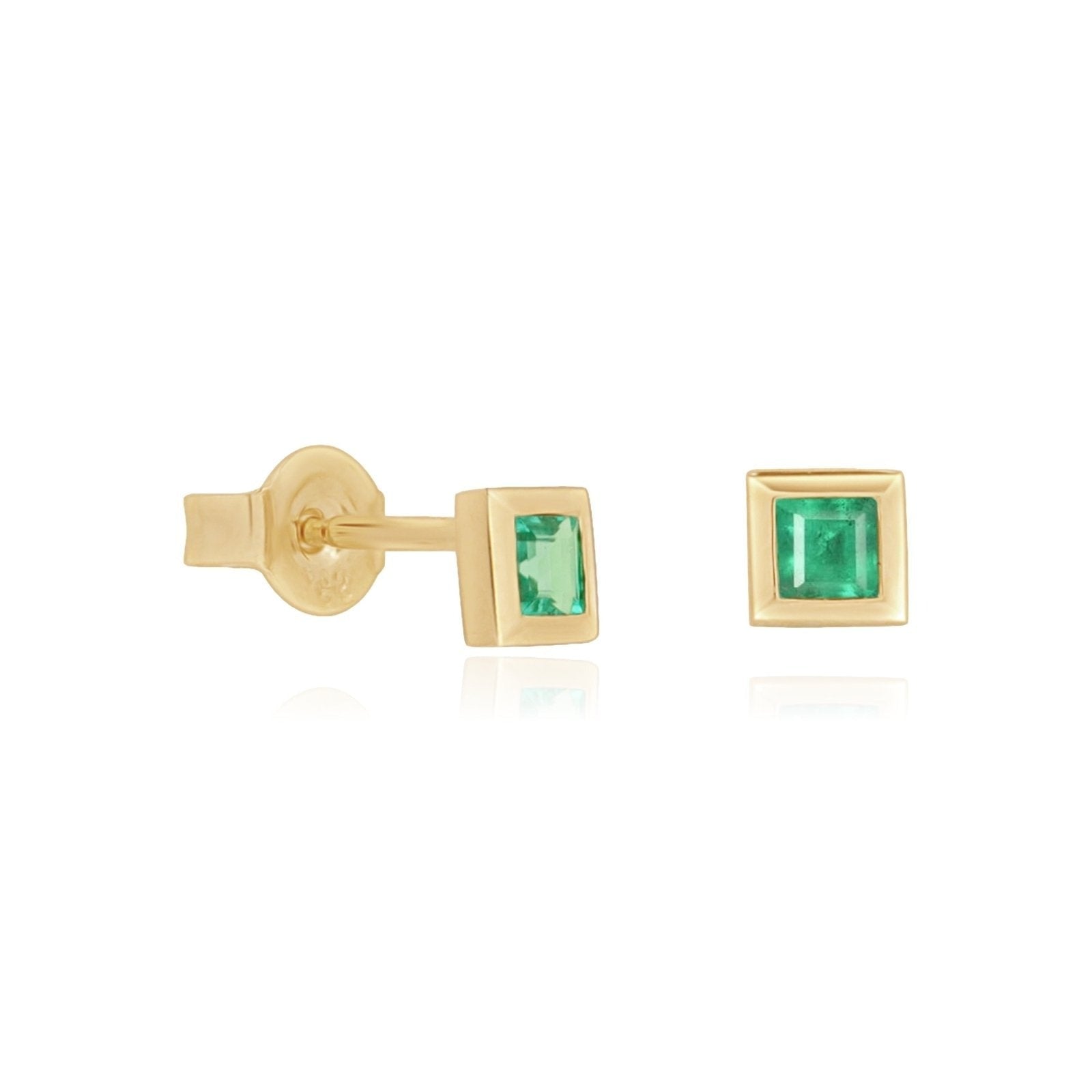 14K Yellow Gold Princess Cut Emerald Stud Earrings for Women – Elegant Gift for Birthday, Anniversary & Special Occasions
